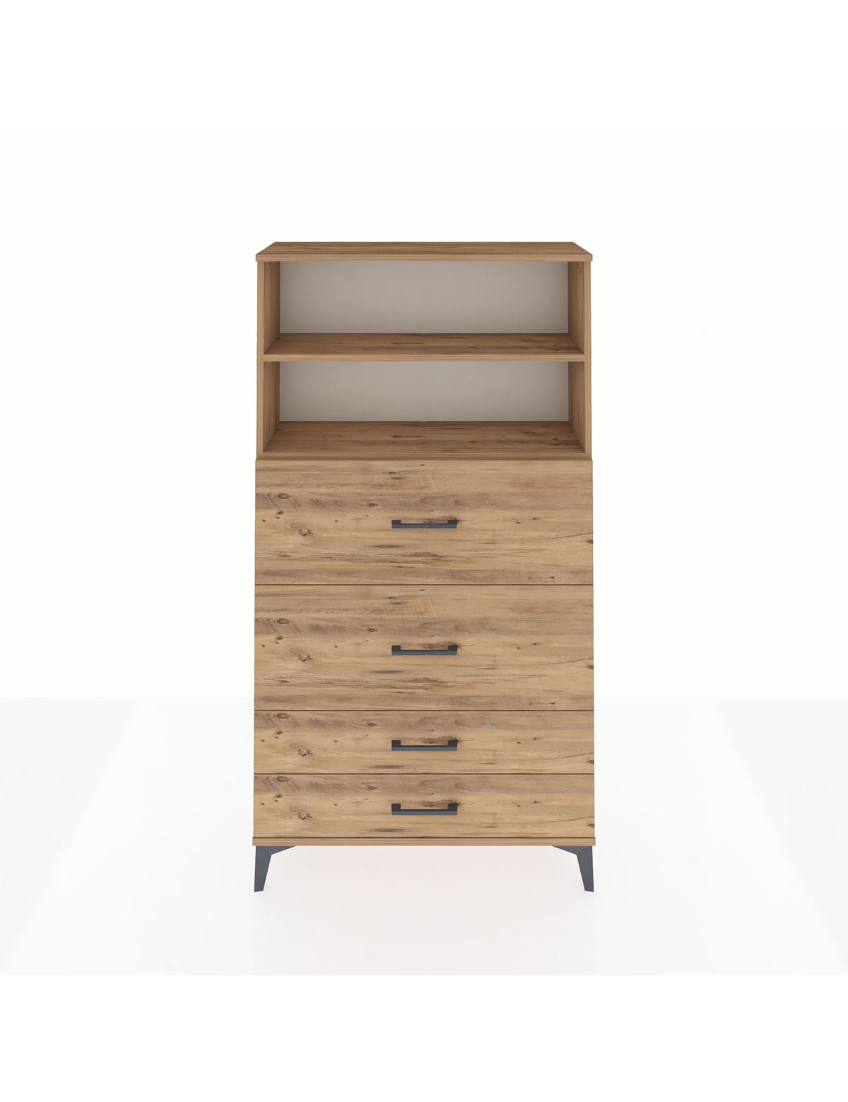 Arges Dolap 2 Raflı 4 Çekmeceli 88x30x163 Çam-Çam