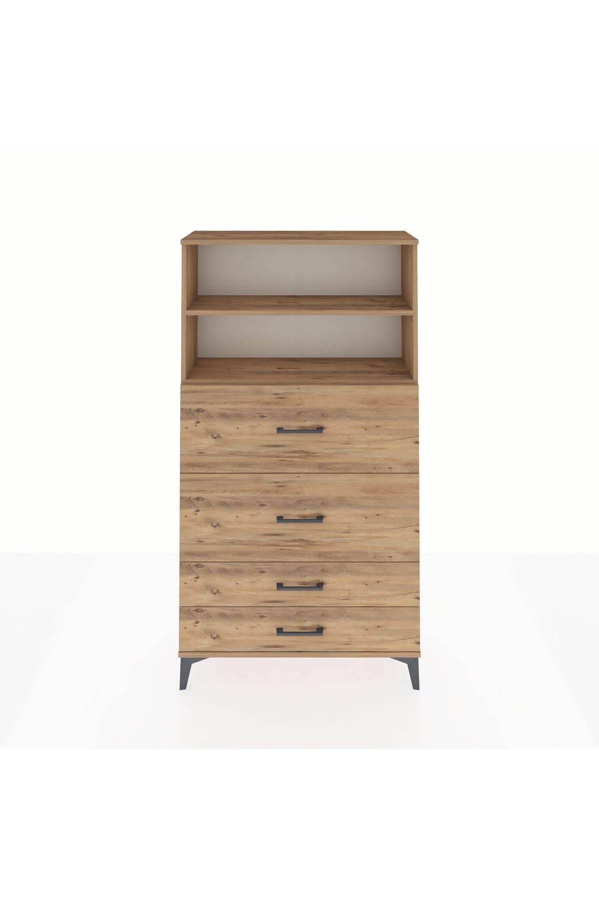 Arges Dolap 2 Raflı 4 Çekmeceli 88x30x163 Çam-Çam