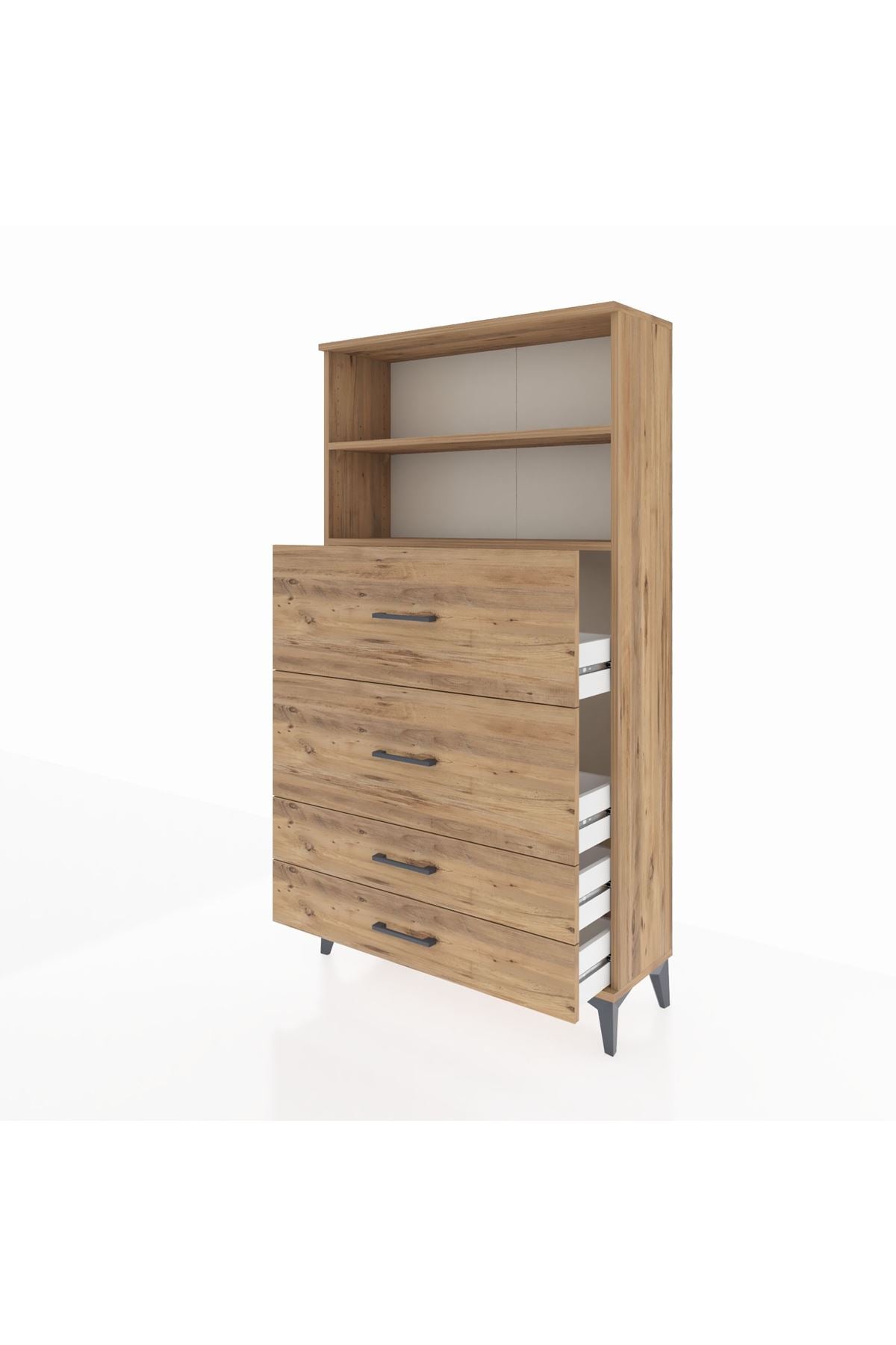 Arges Dolap 2 Raflı 4 Çekmeceli 88x30x163 Çam-Çam