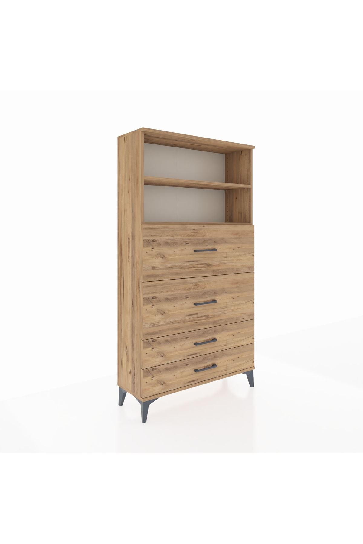 Arges Dolap 2 Raflı 4 Çekmeceli 88x30x163 Çam-Çam