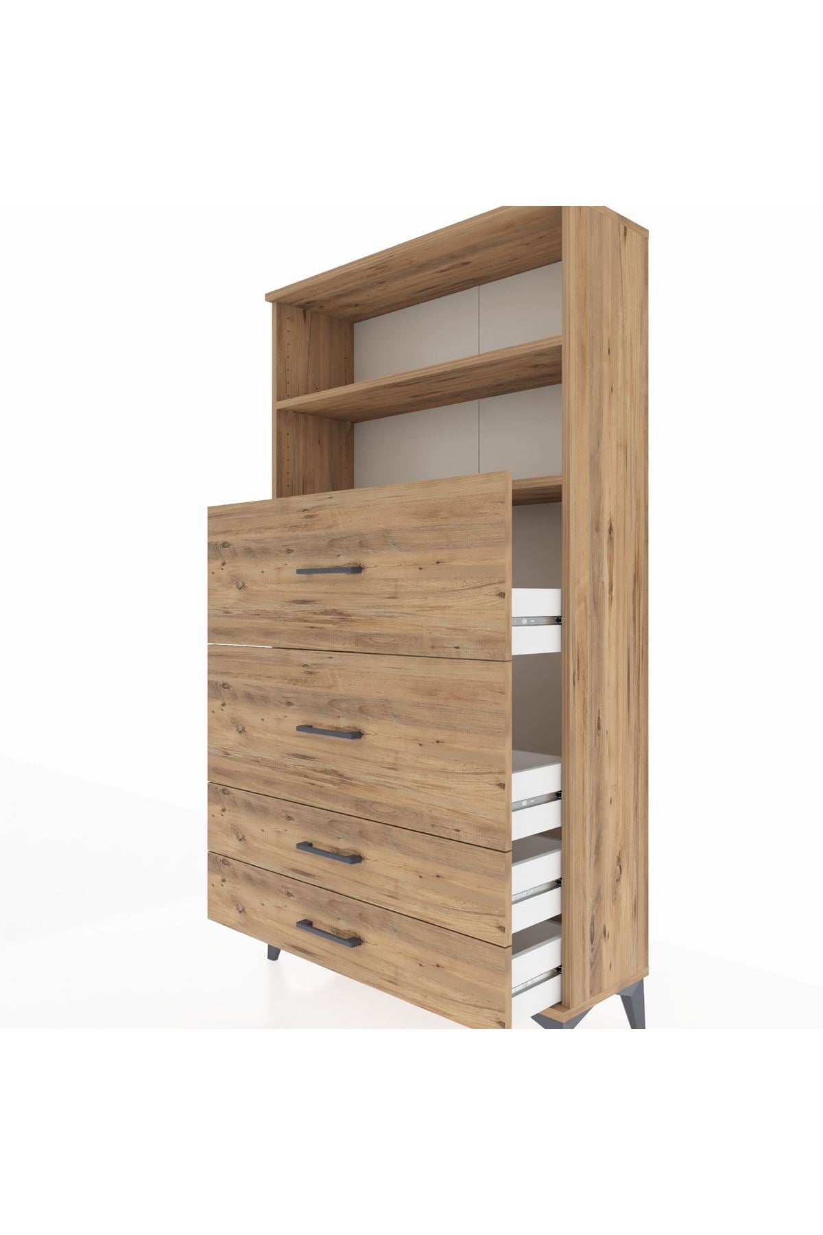 Arges Dolap 2 Raflı 4 Çekmeceli 88x30x163 Çam-Çam