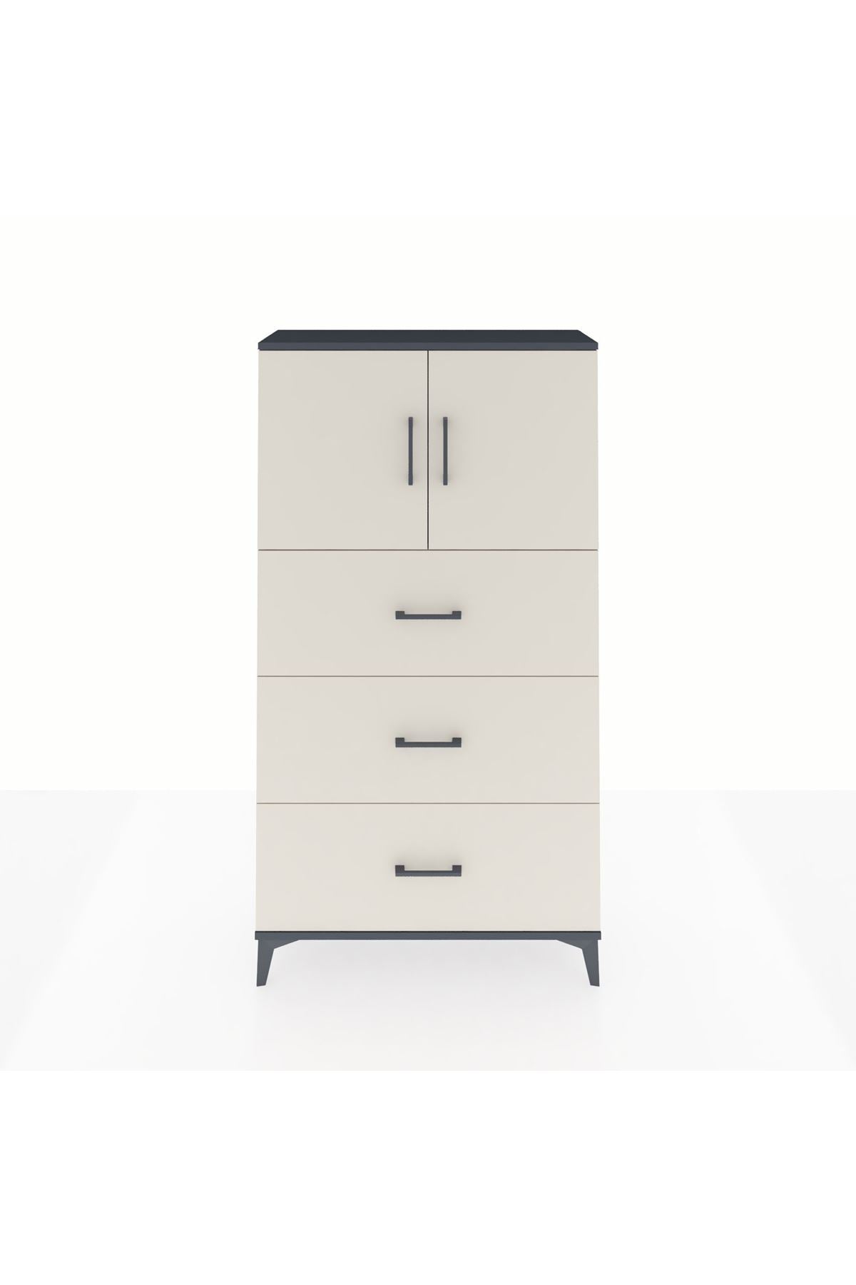 Arges Dolap 2 Raflı 3 Çekmeceli 2 Kapaklı 88x30x163 Antrasit-Aytaşı