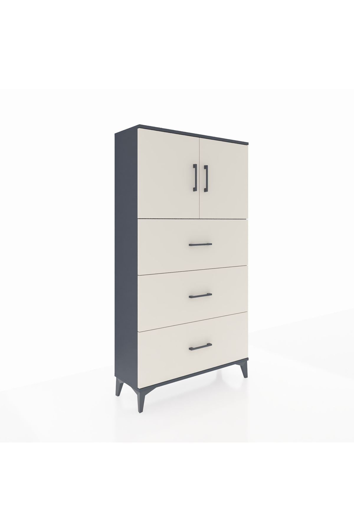 Arges Dolap 2 Raflı 3 Çekmeceli 2 Kapaklı 88x30x163 Antrasit-Aytaşı