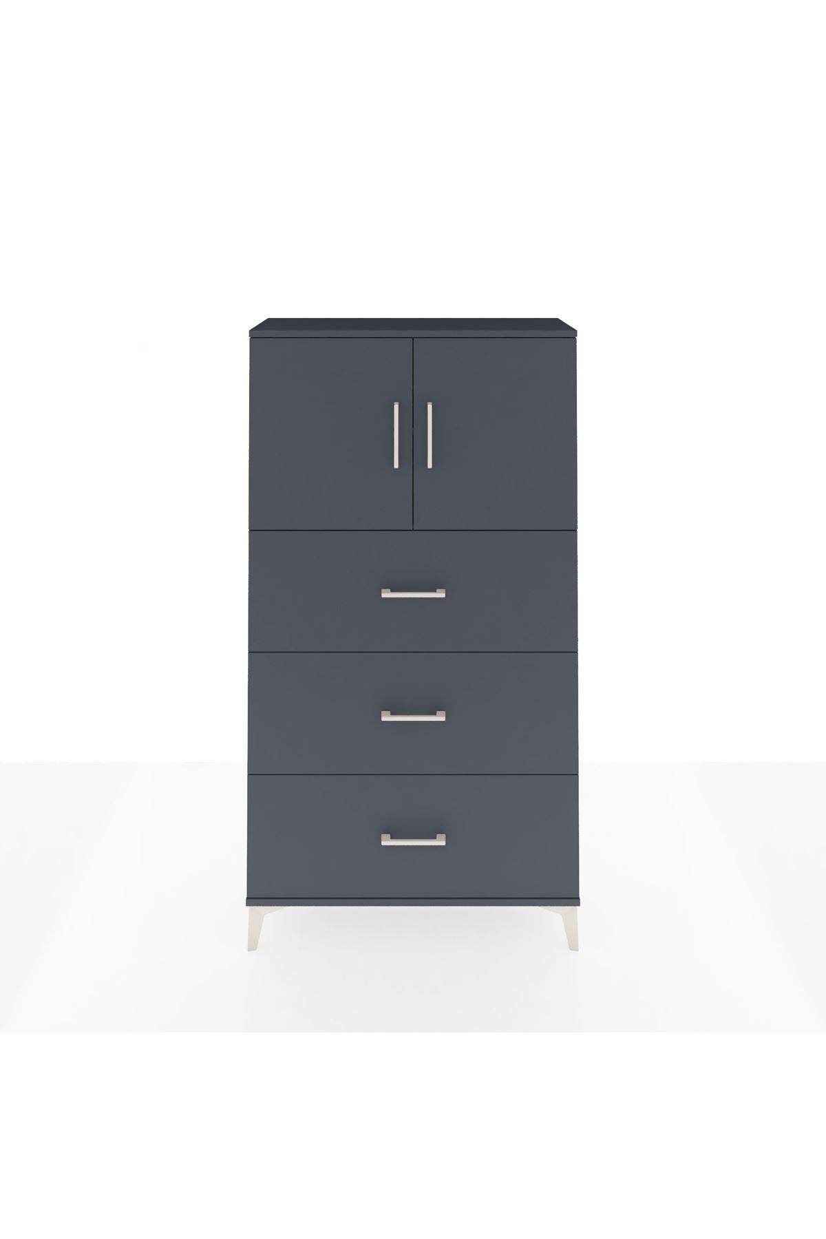 Arges Dolap 2 Raflı 3 Çekmeceli 2 Kapaklı 88x30x163 Antrasit-Antrasit