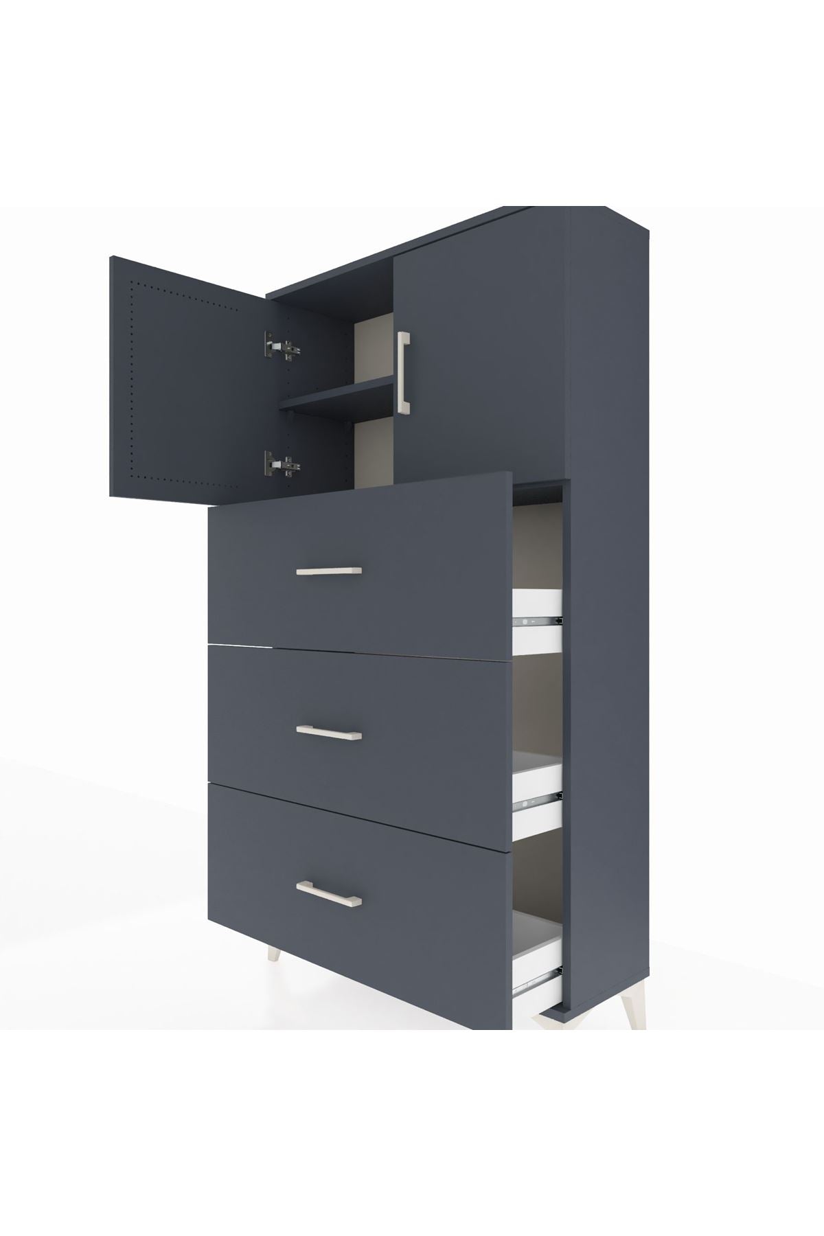 Arges Dolap 2 Raflı 3 Çekmeceli 2 Kapaklı 88x30x163 Antrasit-Antrasit