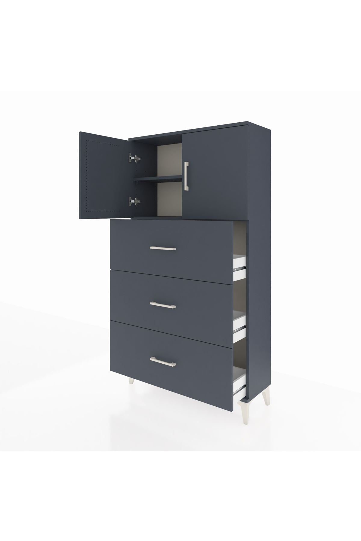 Arges Dolap 2 Raflı 3 Çekmeceli 2 Kapaklı 88x30x163 Antrasit-Antrasit