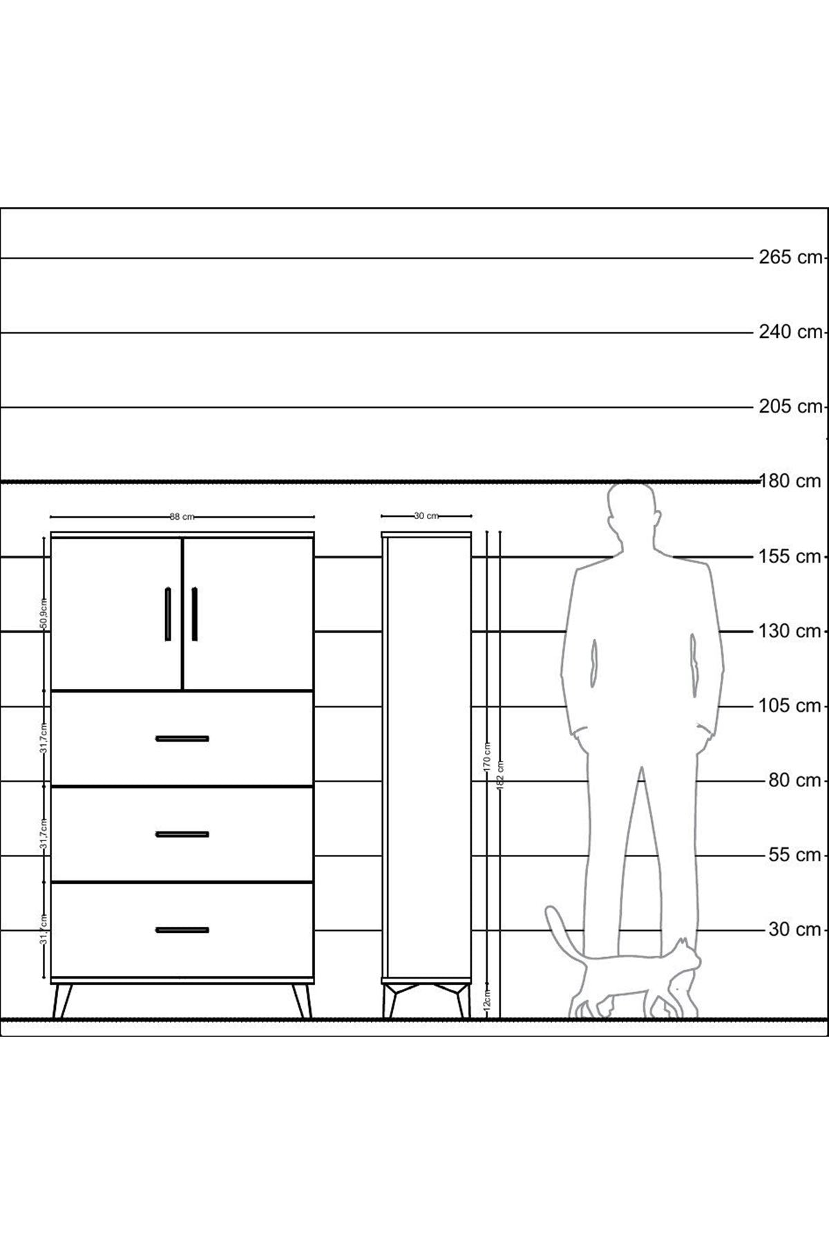 Arges Dolap 2 Raflı 3 Çekmeceli 2 Kapaklı 88x30x163 Antrasit-Antrasit