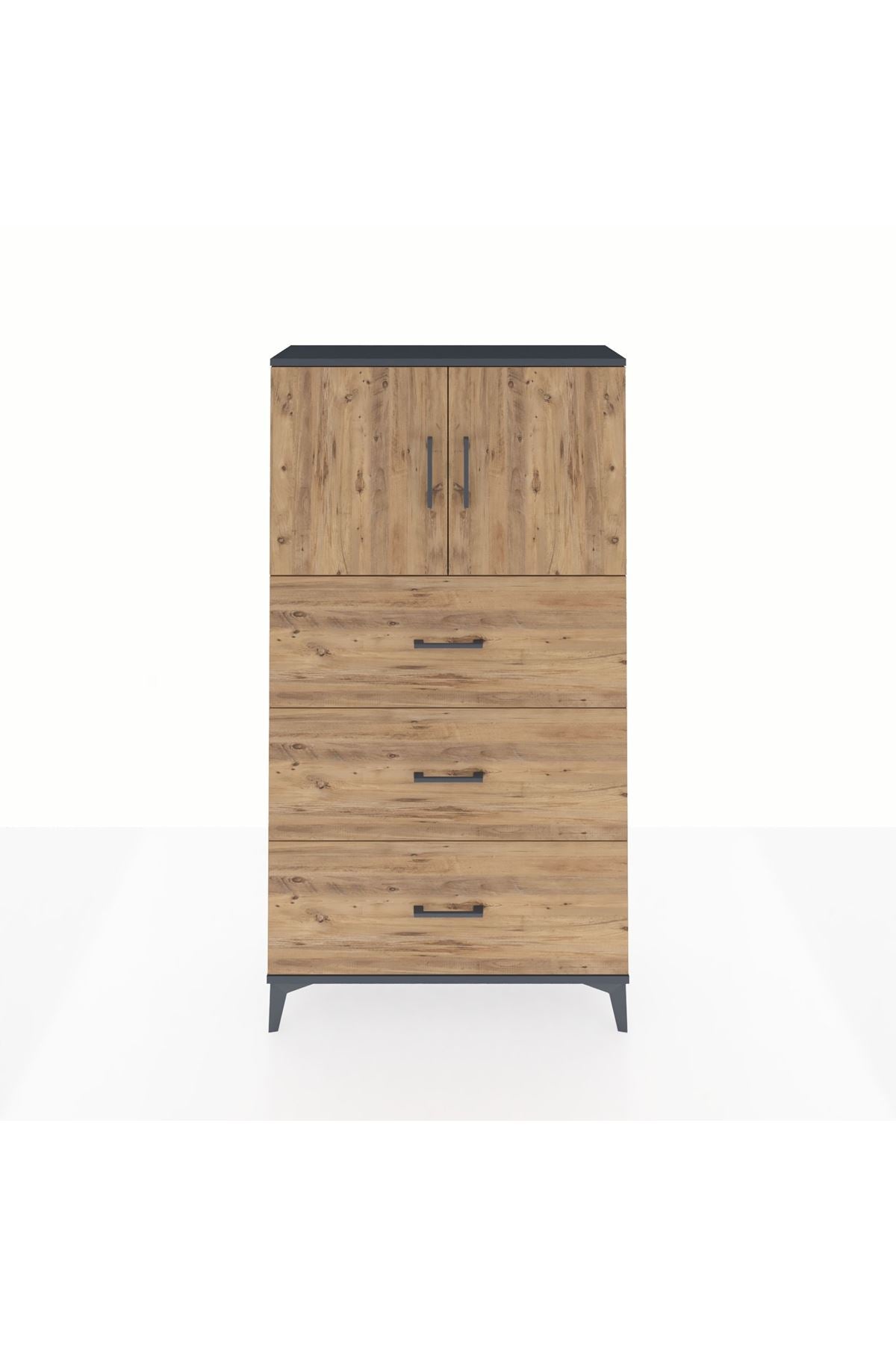 Arges Dolap 2 Raflı 3 Çekmeceli 2 Kapaklı 88x30x163 Antrasit-Çam