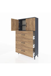 Arges Dolap 2 Raflı 3 Çekmeceli 2 Kapaklı 88x30x163 Antrasit-Çam