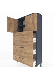 Arges Dolap 2 Raflı 3 Çekmeceli 2 Kapaklı 88x30x163 Antrasit-Çam