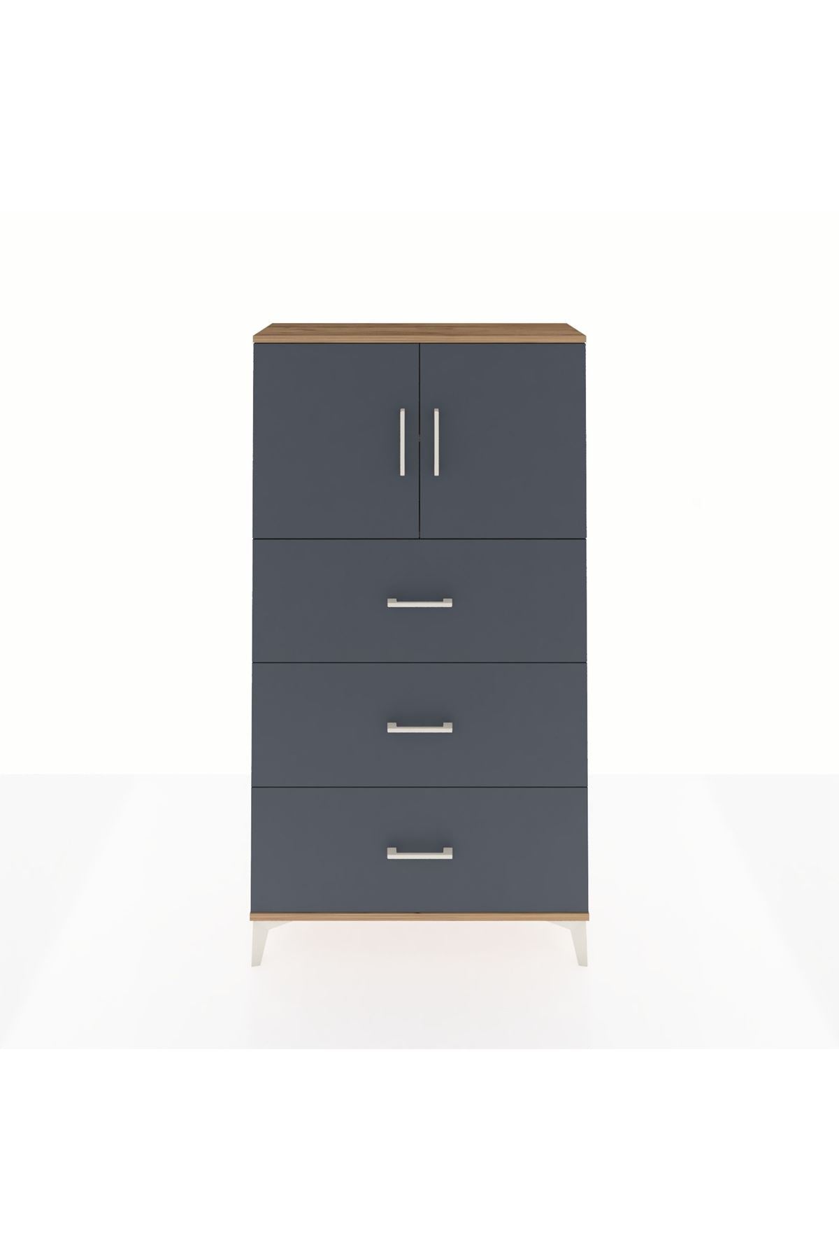 Arges Dolap 2 Raflı 3 Çekmeceli 2 Kapaklı 88x30x163 Çam-Antrasit