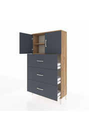 Arges Dolap 2 Raflı 3 Çekmeceli 2 Kapaklı 88x30x163 Çam-Antrasit