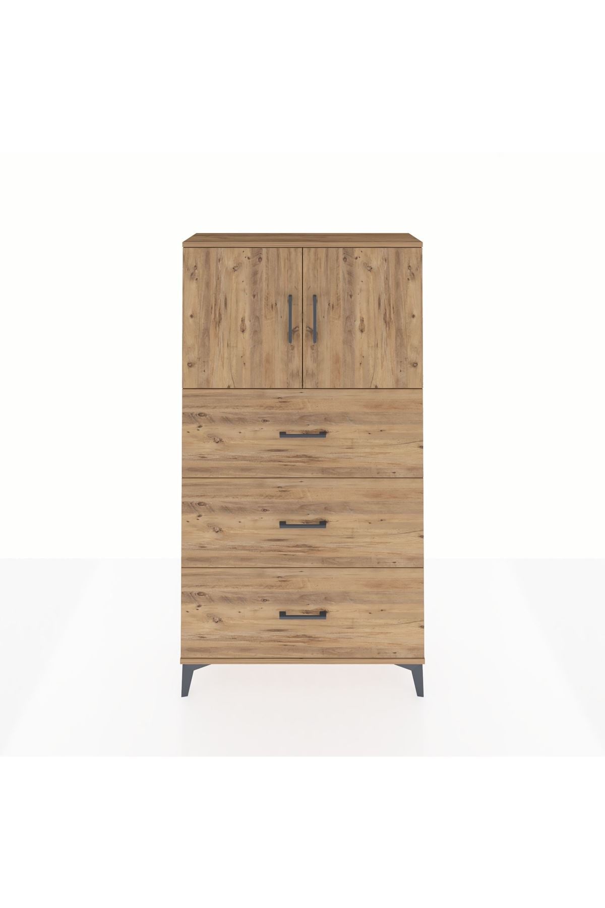 Arges Dolap 2 Raflı 3 Çekmeceli 2 Kapaklı 88x30x163 Çam-Çam