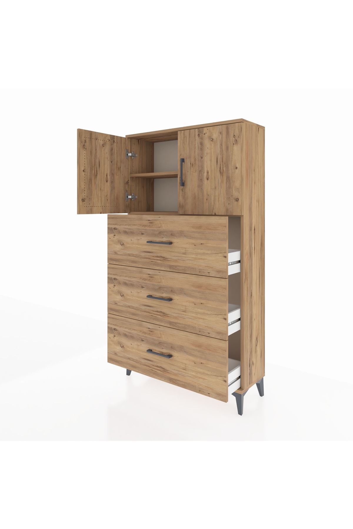 Arges Dolap 2 Raflı 3 Çekmeceli 2 Kapaklı 88x30x163 Çam-Çam