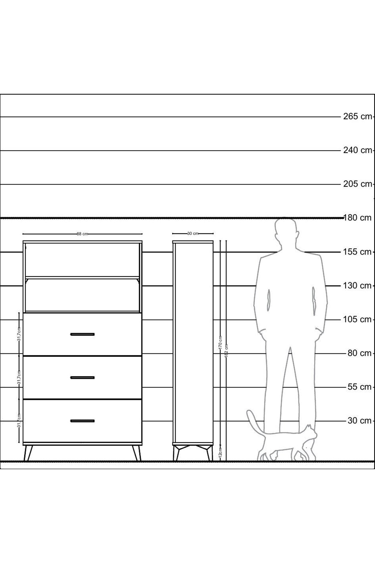 Arges Dolap 2 Raflı 3 Çekmeceli 88x30x163 Antrasit-Antrasit