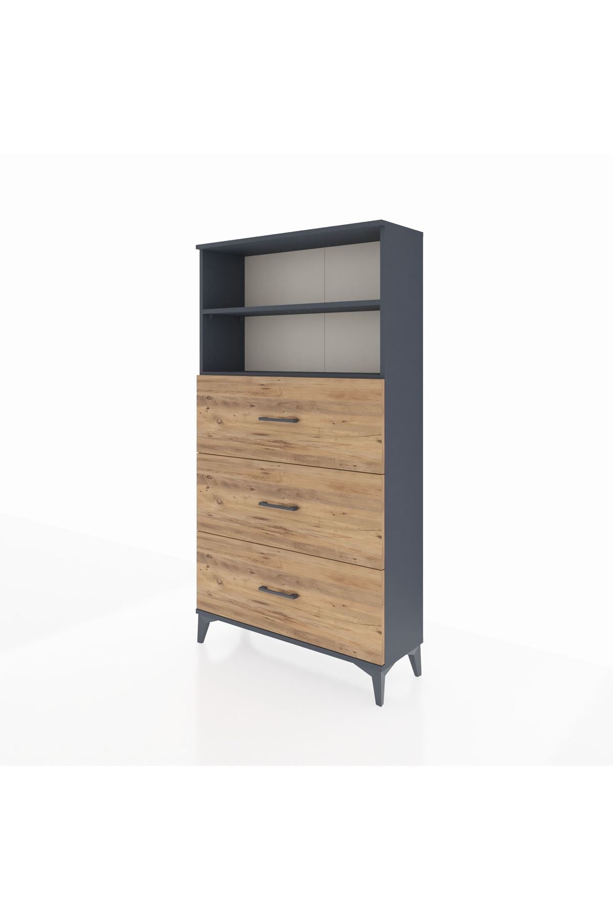 Arges Dolap 2 Raflı 3 Çekmeceli 88x30x163 Antrasit-Çam