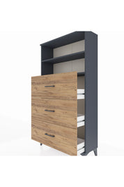 Arges Dolap 2 Raflı 3 Çekmeceli 88x30x163 Antrasit-Çam