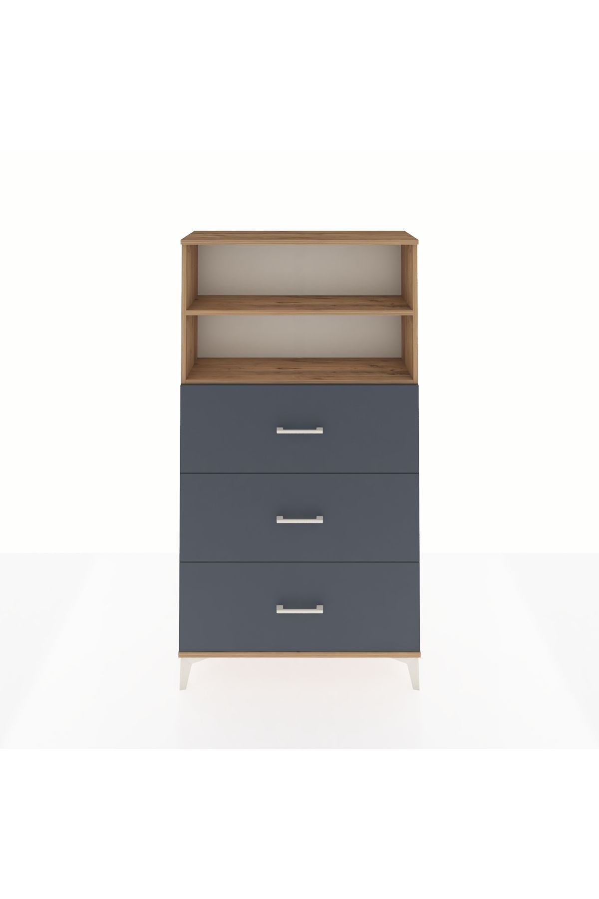 Arges Dolap 2 Raflı 3 Çekmeceli 88x30x163 Çam-Antrasit