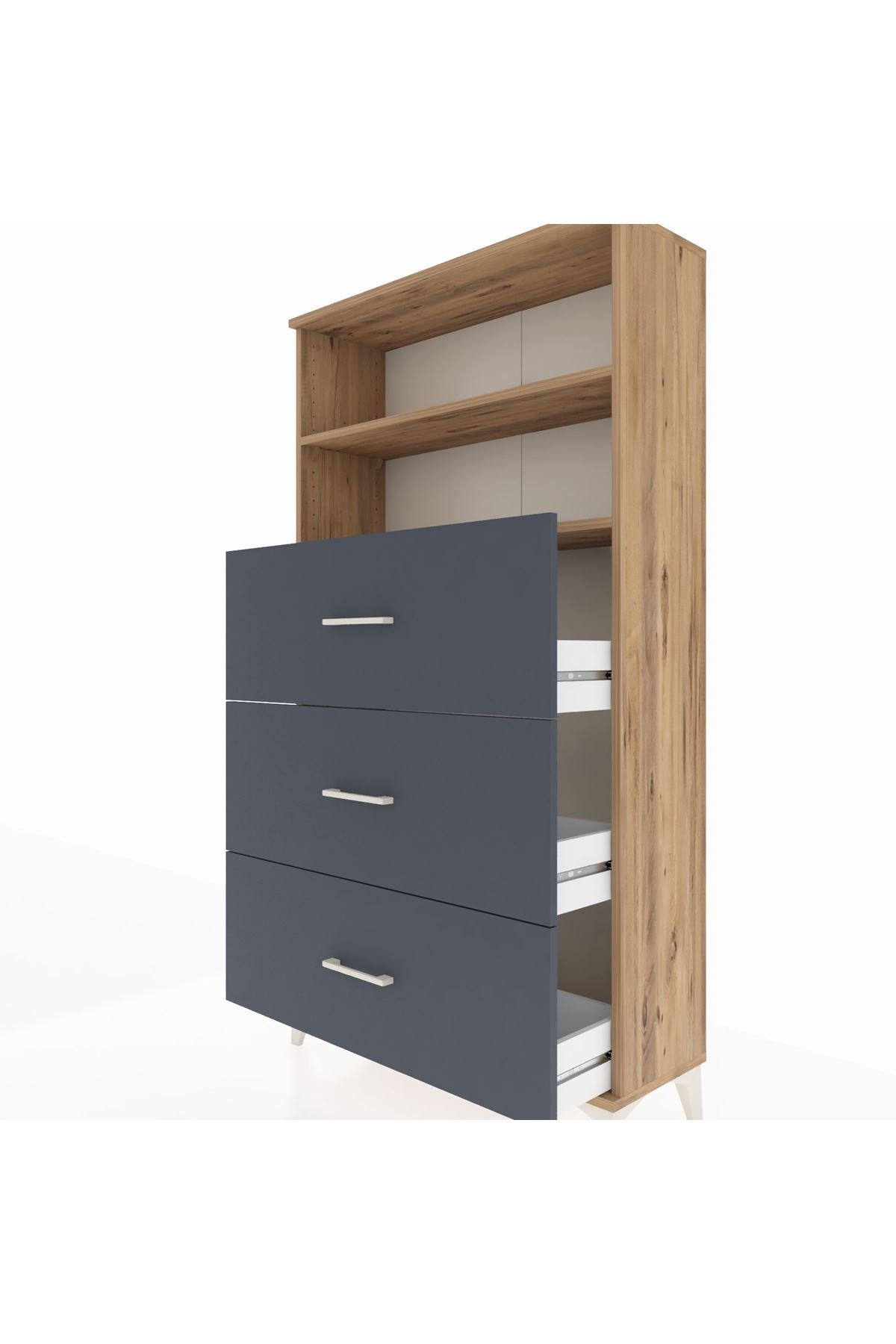 Arges Dolap 2 Raflı 3 Çekmeceli 88x30x163 Çam-Antrasit