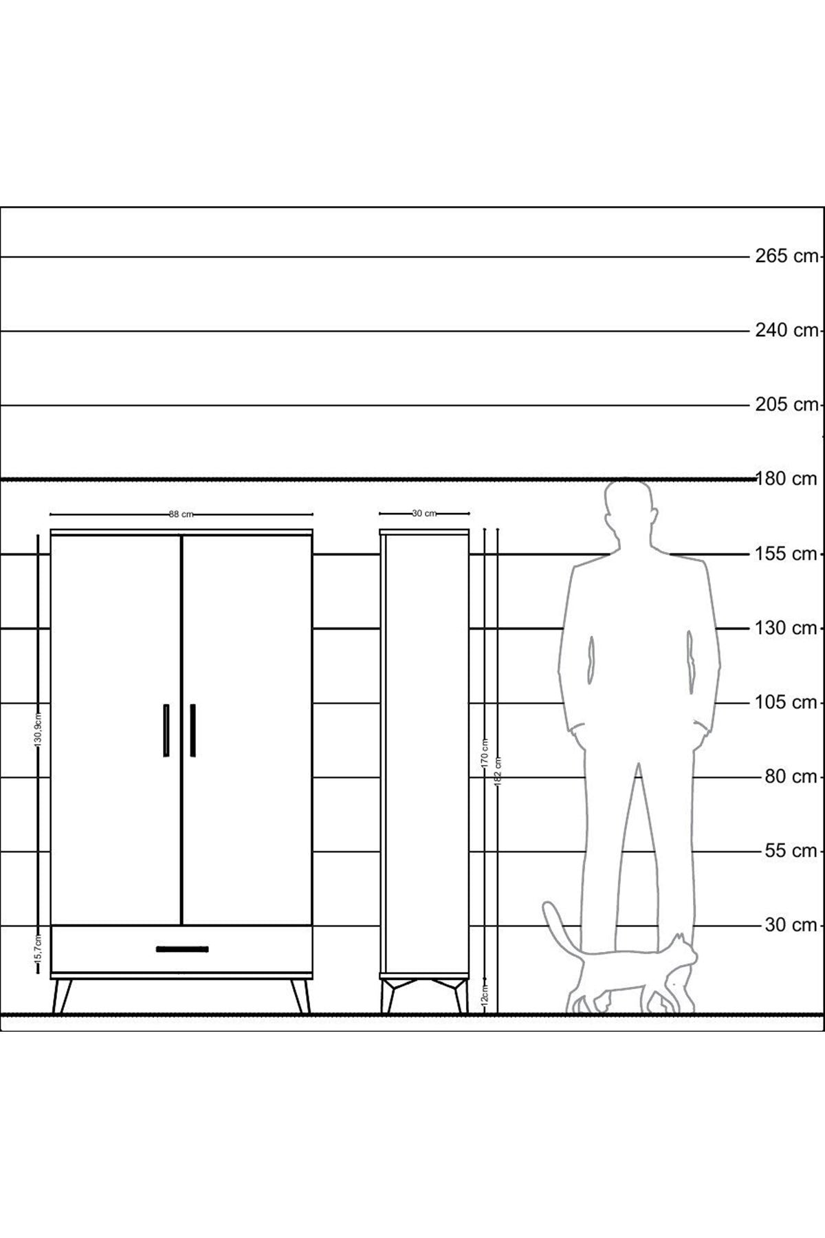 Arges Dolap 4 Raflı Tek Çekmeceli 2 Kapaklı 88x30x163 Aytaşı-Antrasit