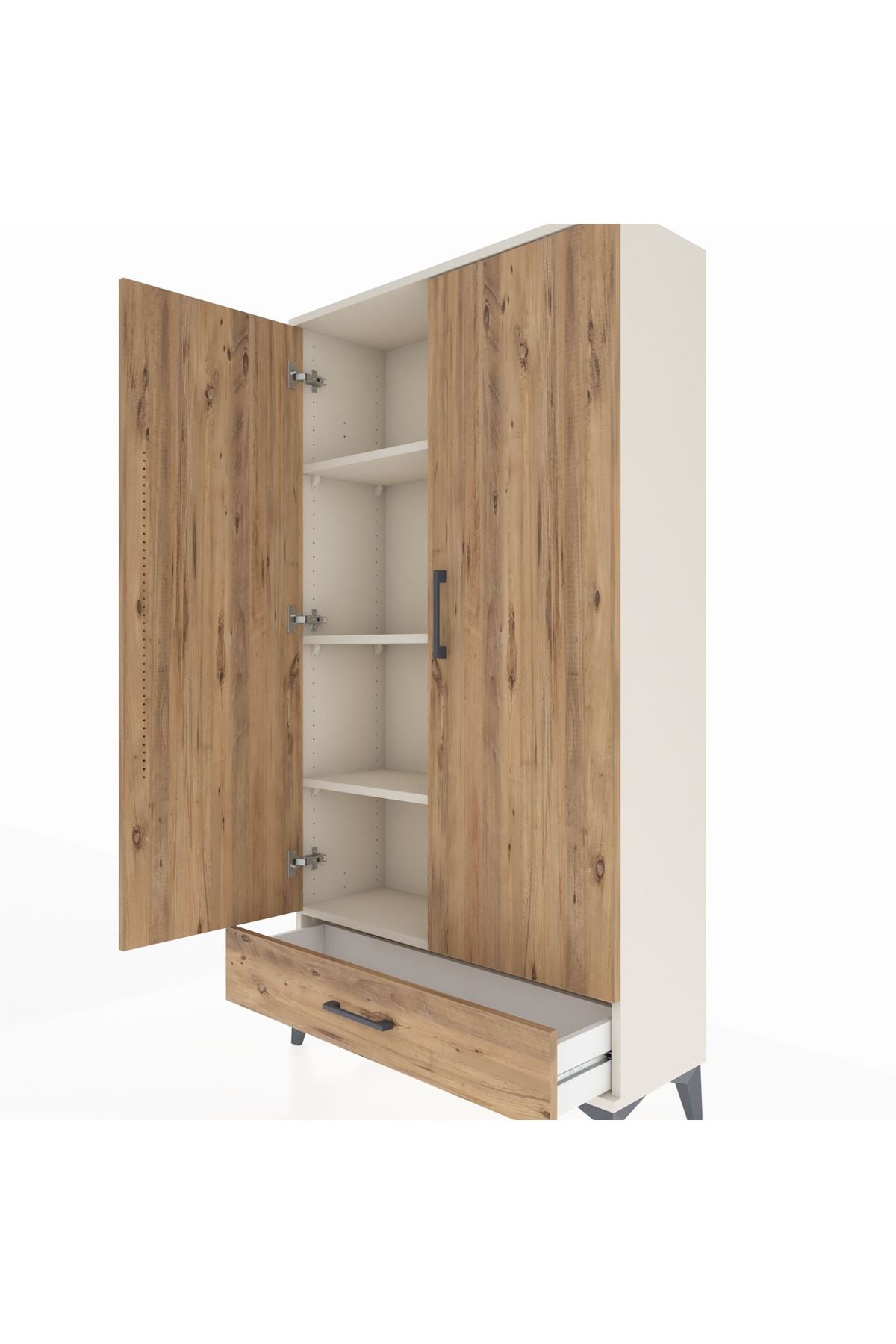 Arges Dolap 4 Raflı Tek Çekmeceli 2 Kapaklı 88x30x163 Aytaşı-Çam