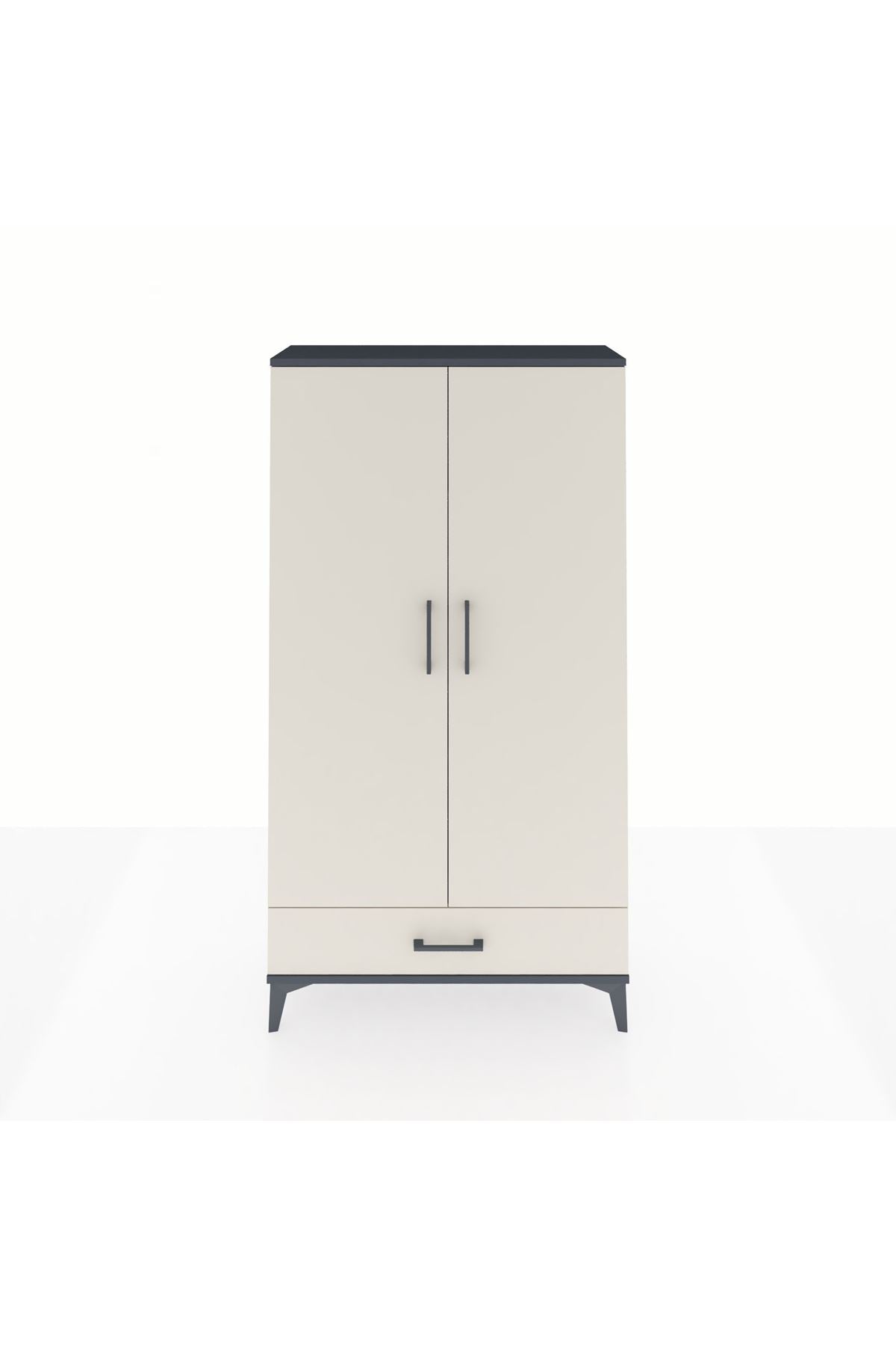 Arges Dolap 4 Raflı Tek Çekmeceli 2 Kapaklı 88x30x163 Antrasit-Aytaşı