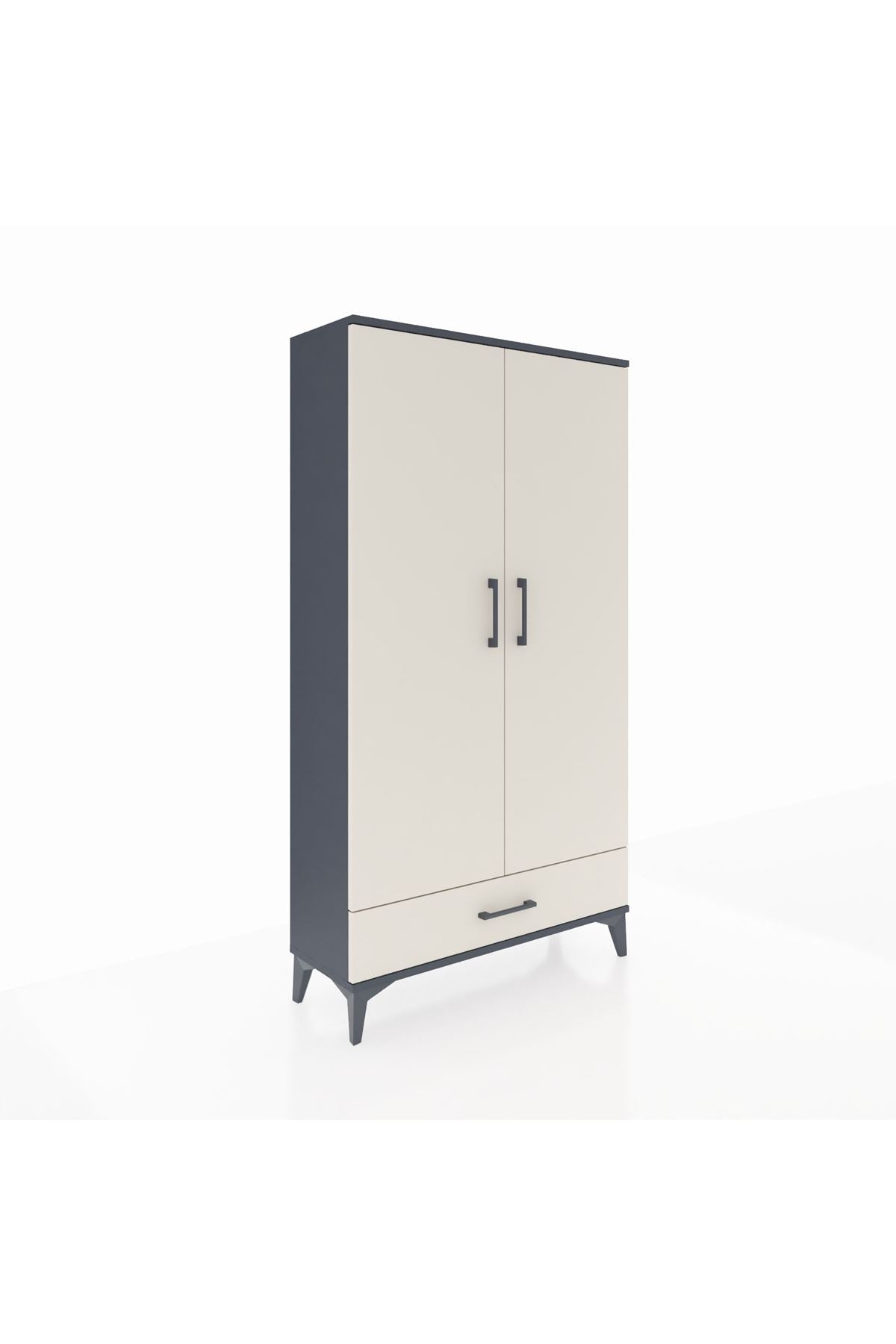 Arges Dolap 4 Raflı Tek Çekmeceli 2 Kapaklı 88x30x163 Antrasit-Aytaşı