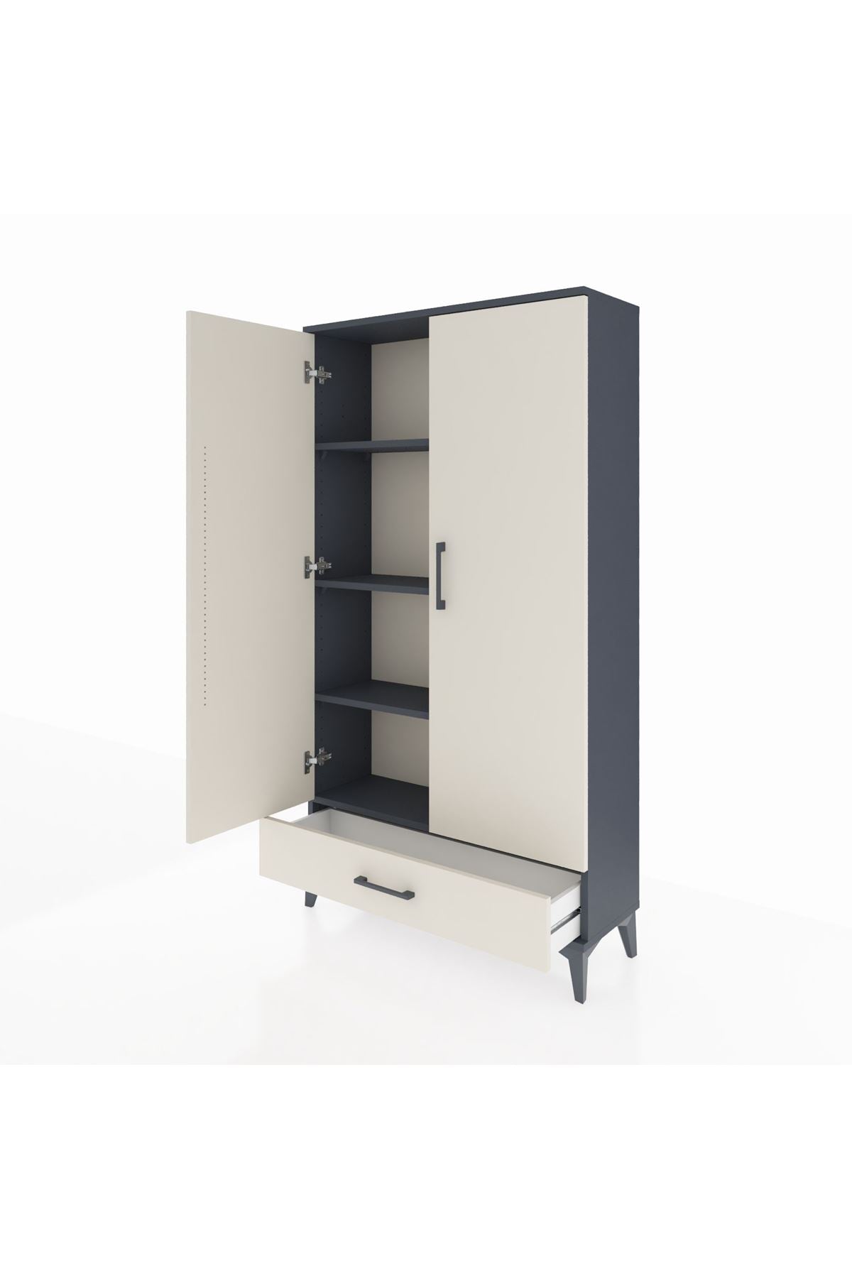 Arges Dolap 4 Raflı Tek Çekmeceli 2 Kapaklı 88x30x163 Antrasit-Aytaşı