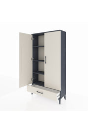 Arges Dolap 4 Raflı Tek Çekmeceli 2 Kapaklı 88x30x163 Antrasit-Aytaşı