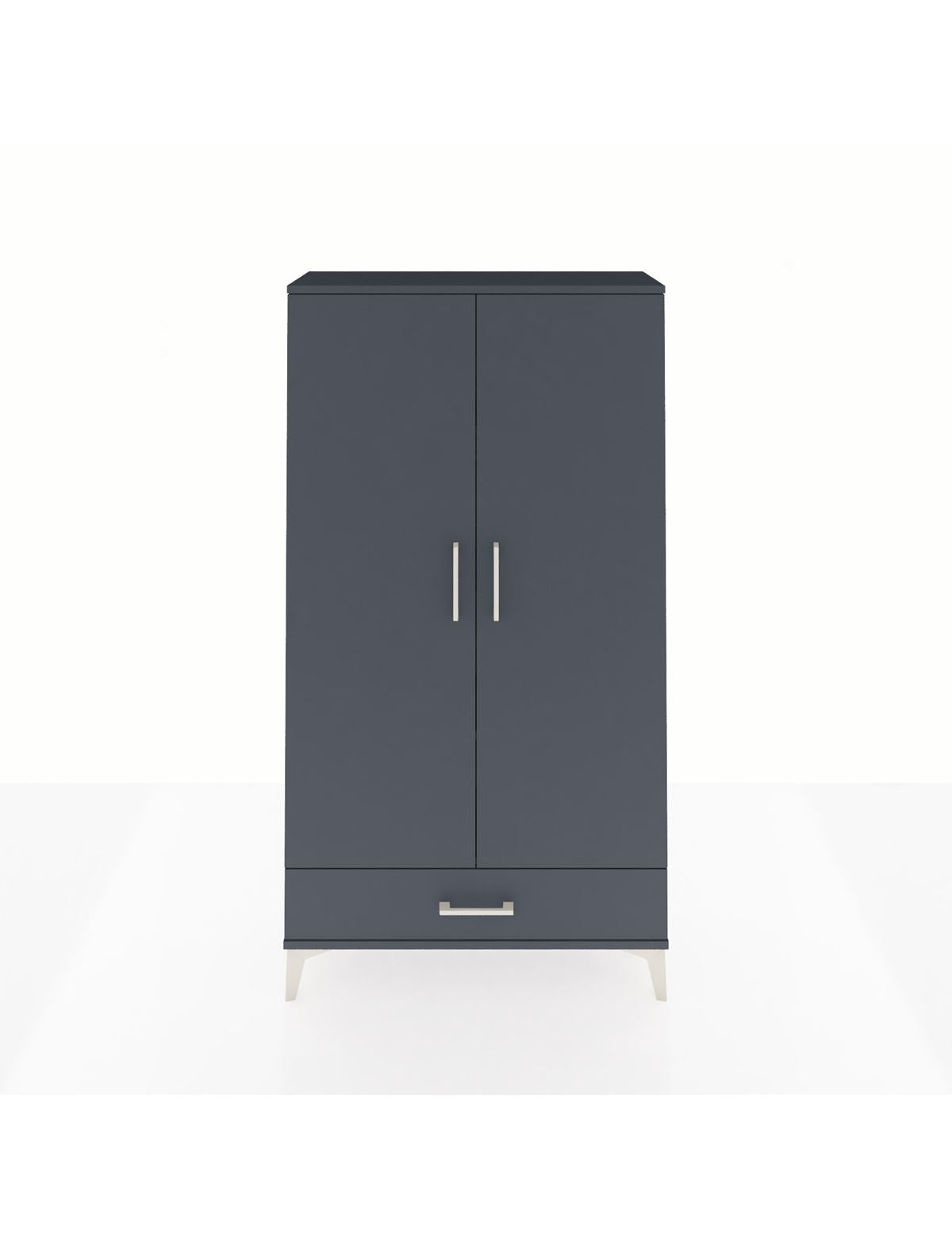 Arges Dolap 4 Raflı Tek Çekmeceli 2 Kapaklı 88x30x163 Antrasit-Antrasit