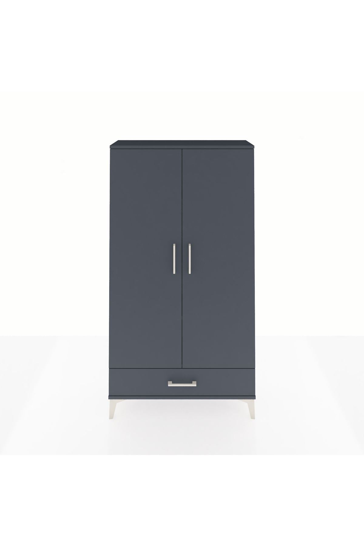 Arges Dolap 4 Raflı Tek Çekmeceli 2 Kapaklı 88x30x163 Antrasit-Antrasit