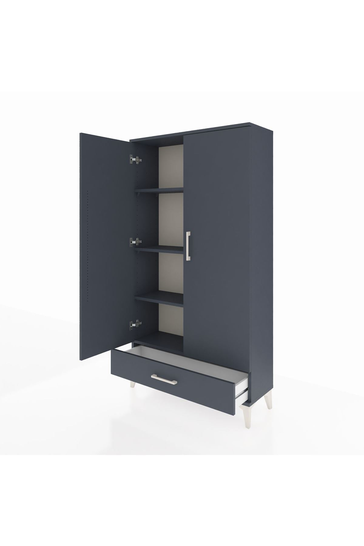 Arges Dolap 4 Raflı Tek Çekmeceli 2 Kapaklı 88x30x163 Antrasit-Antrasit