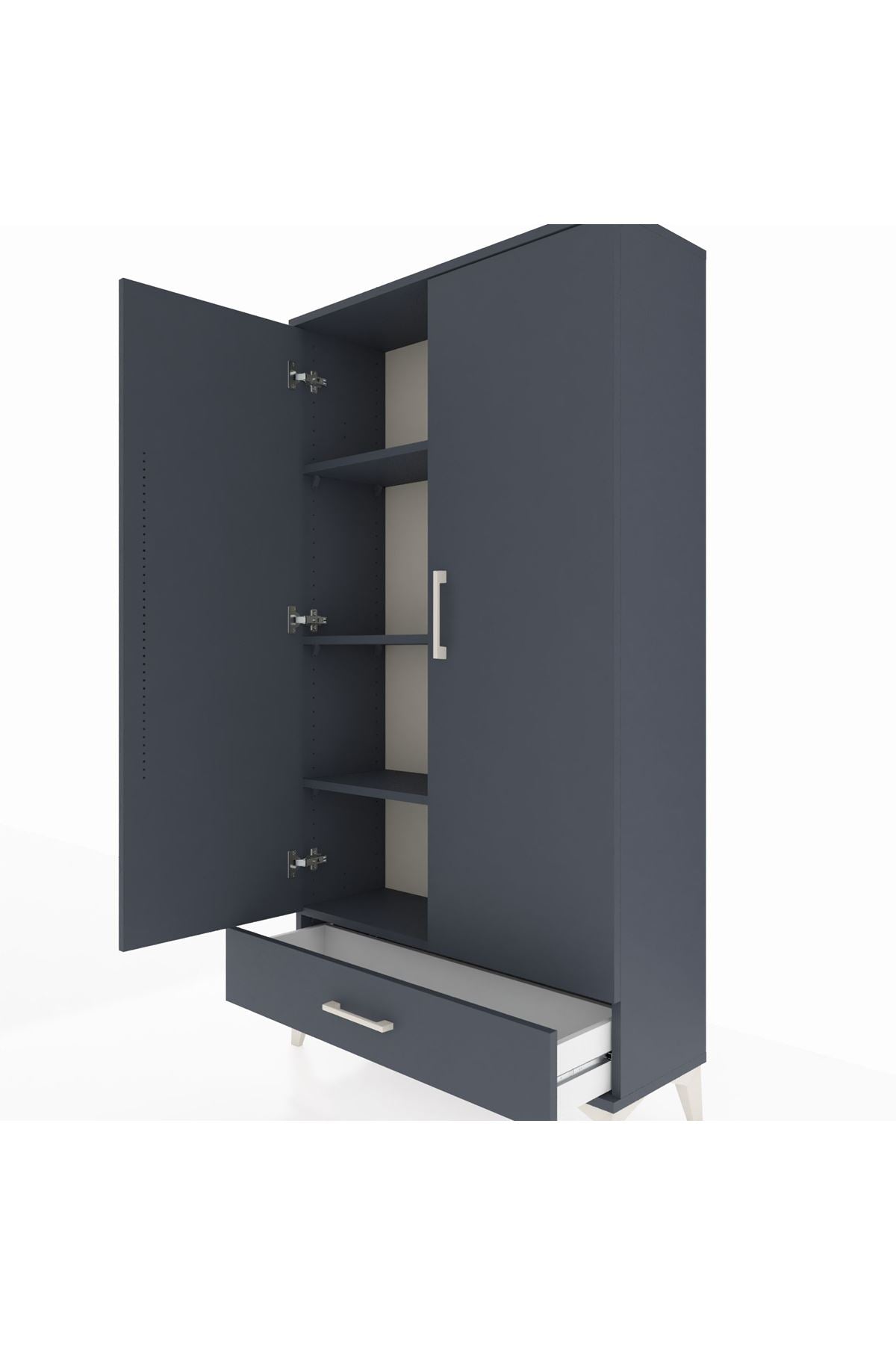 Arges Dolap 4 Raflı Tek Çekmeceli 2 Kapaklı 88x30x163 Antrasit-Antrasit