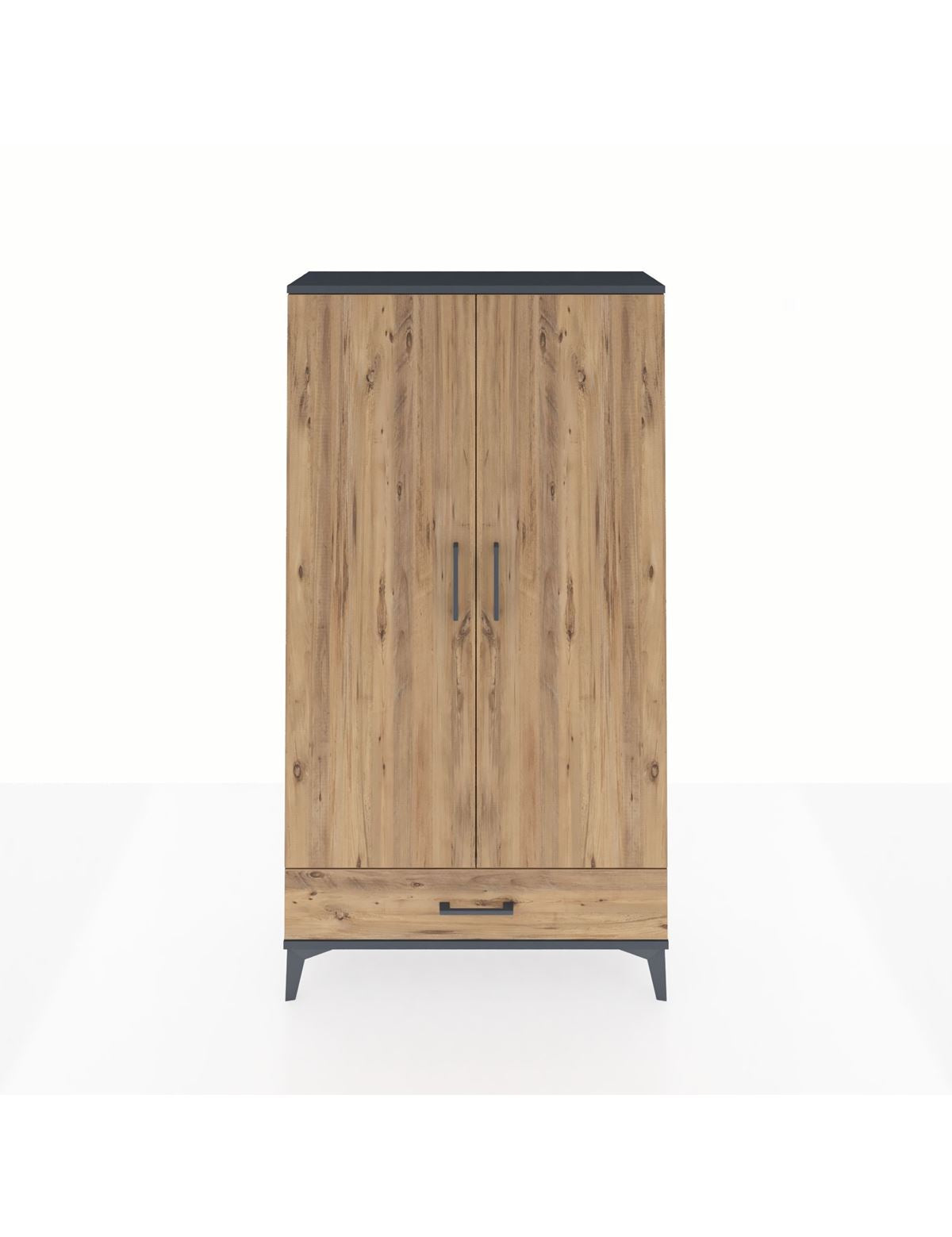 Arges Dolap 4 Raflı Tek Çekmeceli 2 Kapaklı 88x30x163 Antrasit-Çam