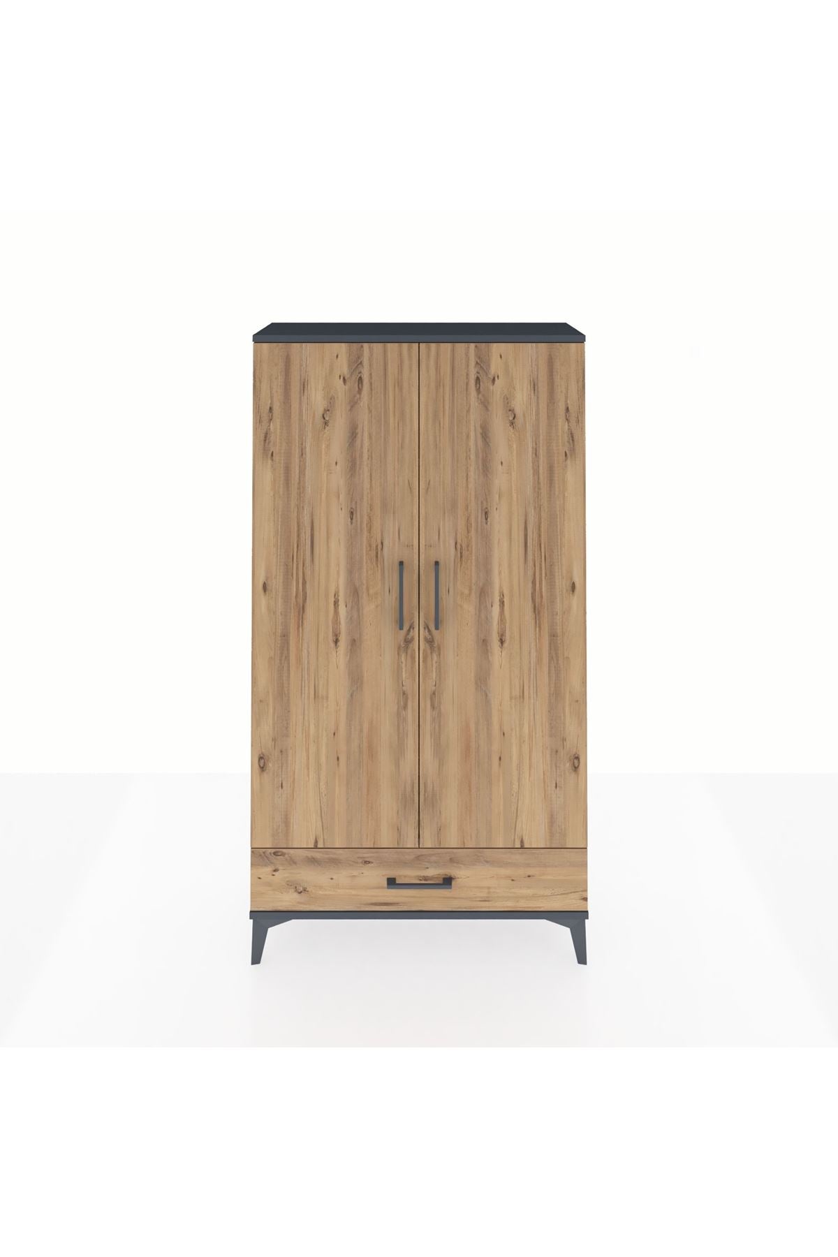 Arges Dolap 4 Raflı Tek Çekmeceli 2 Kapaklı 88x30x163 Antrasit-Çam