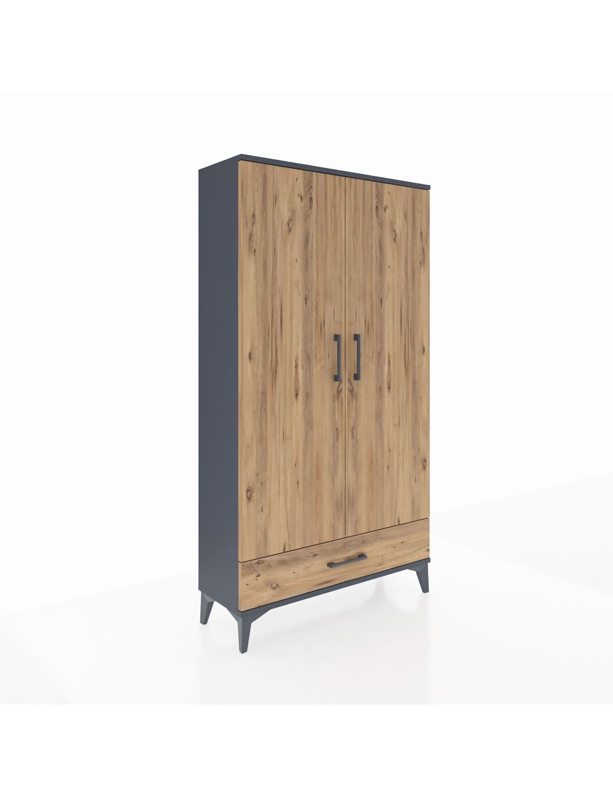 Arges Dolap 4 Raflı Tek Çekmeceli 2 Kapaklı 88x30x163 Antrasit-Çam