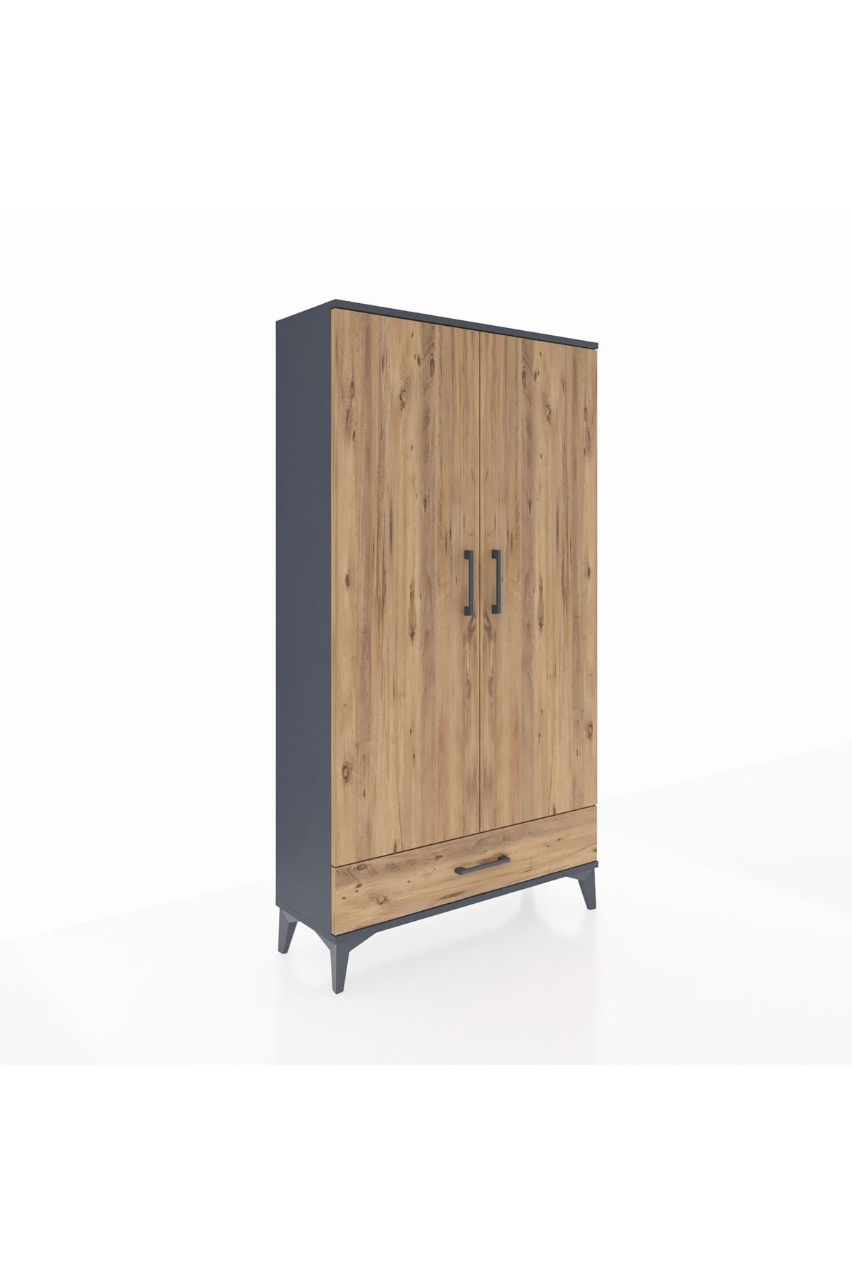 Arges Dolap 4 Raflı Tek Çekmeceli 2 Kapaklı 88x30x163 Antrasit-Çam