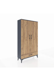 Arges Dolap 4 Raflı Tek Çekmeceli 2 Kapaklı 88x30x163 Antrasit-Çam