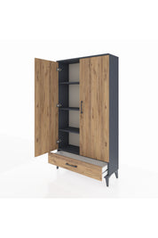 Arges Dolap 4 Raflı Tek Çekmeceli 2 Kapaklı 88x30x163 Antrasit-Çam