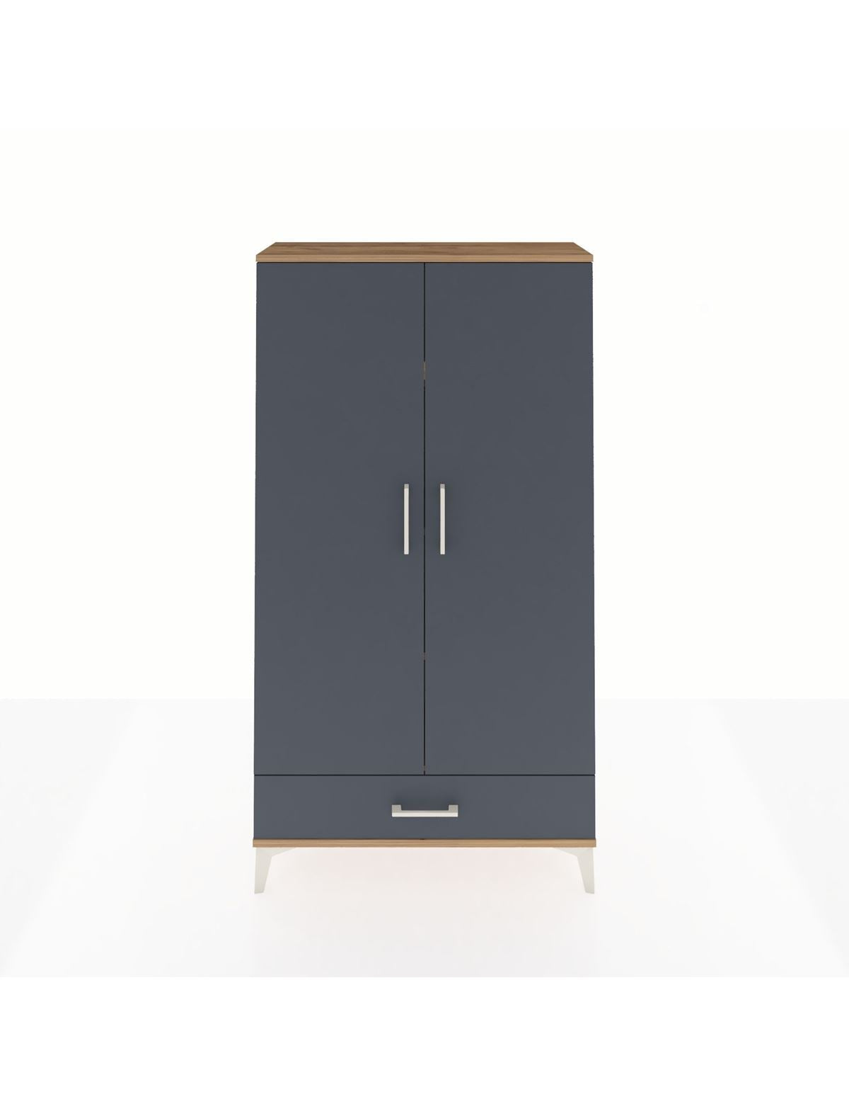 Arges Dolap 4 Raflı Tek Çekmeceli 2 Kapaklı 88x30x163 Çam-Antrasit