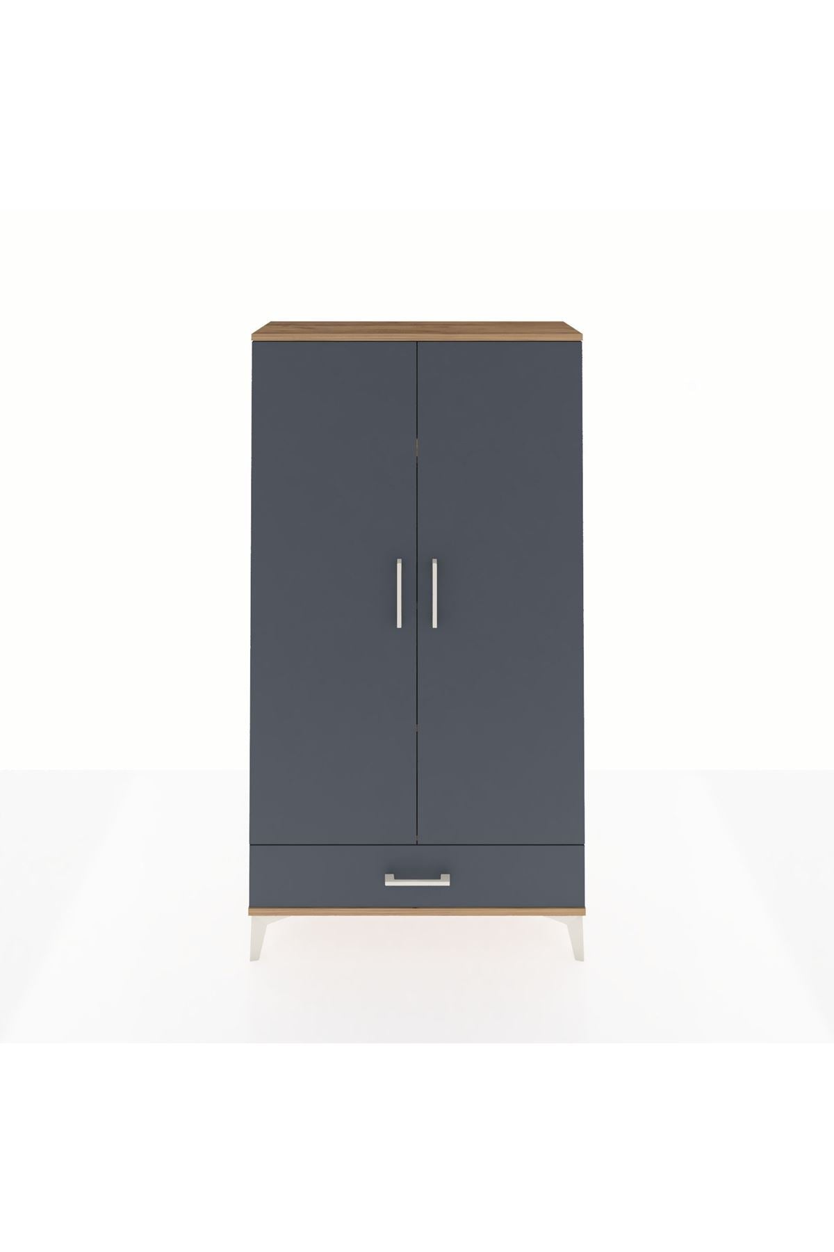 Arges Dolap 4 Raflı Tek Çekmeceli 2 Kapaklı 88x30x163 Çam-Antrasit