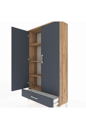 Arges Dolap 4 Raflı Tek Çekmeceli 2 Kapaklı 88x30x163 Çam-Antrasit