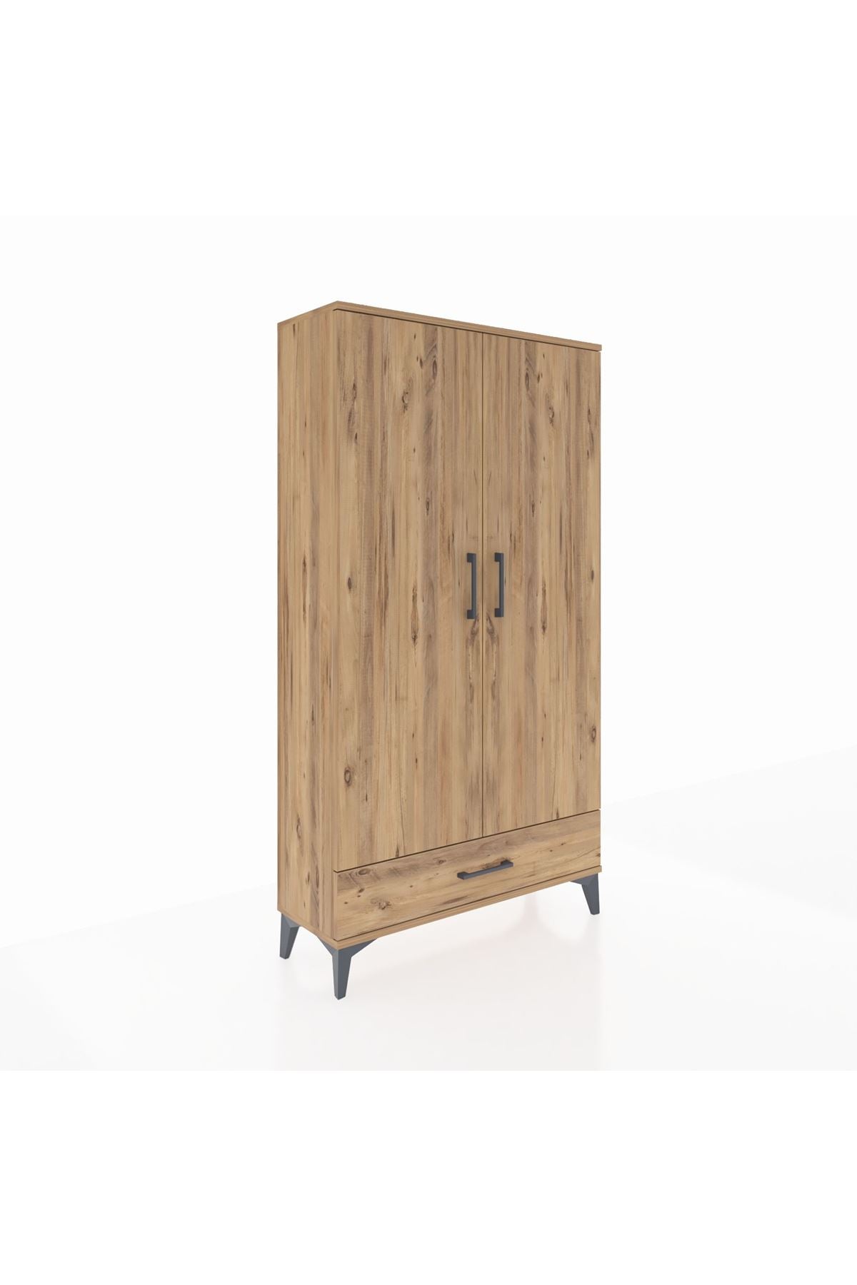 Arges Dolap 4 Raflı Tek Çekmeceli 2 Kapaklı 88x30x163 Çam-Çam