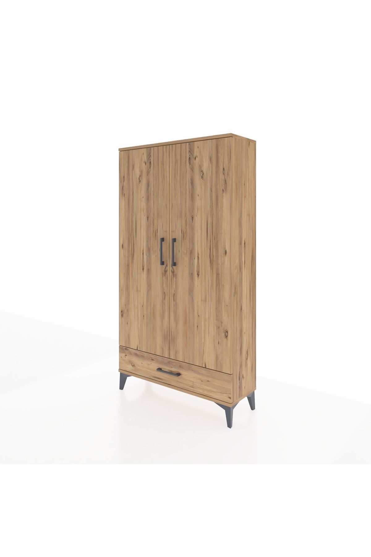 Arges Dolap 4 Raflı Tek Çekmeceli 2 Kapaklı 88x30x163 Çam-Çam