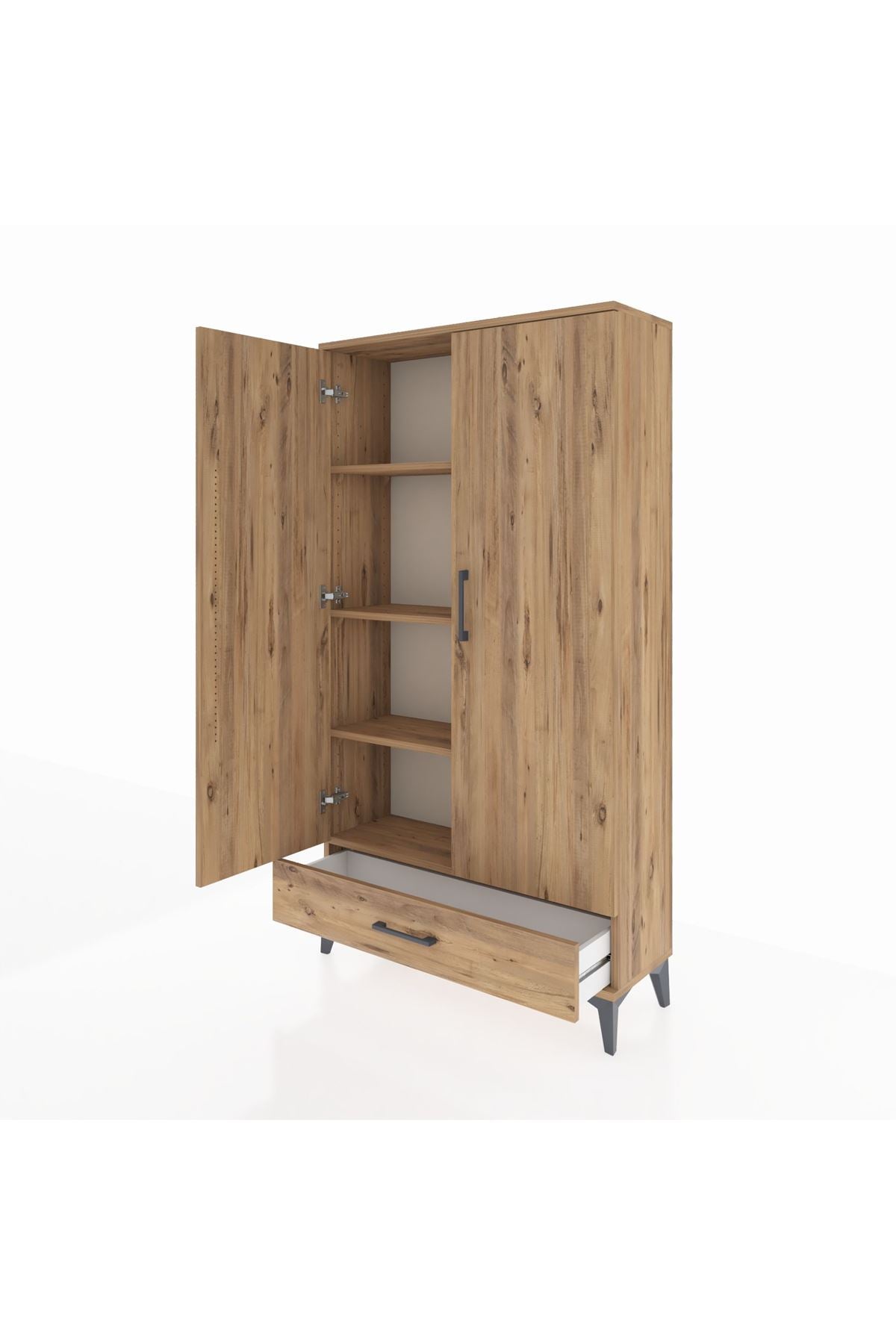 Arges Dolap 4 Raflı Tek Çekmeceli 2 Kapaklı 88x30x163 Çam-Çam