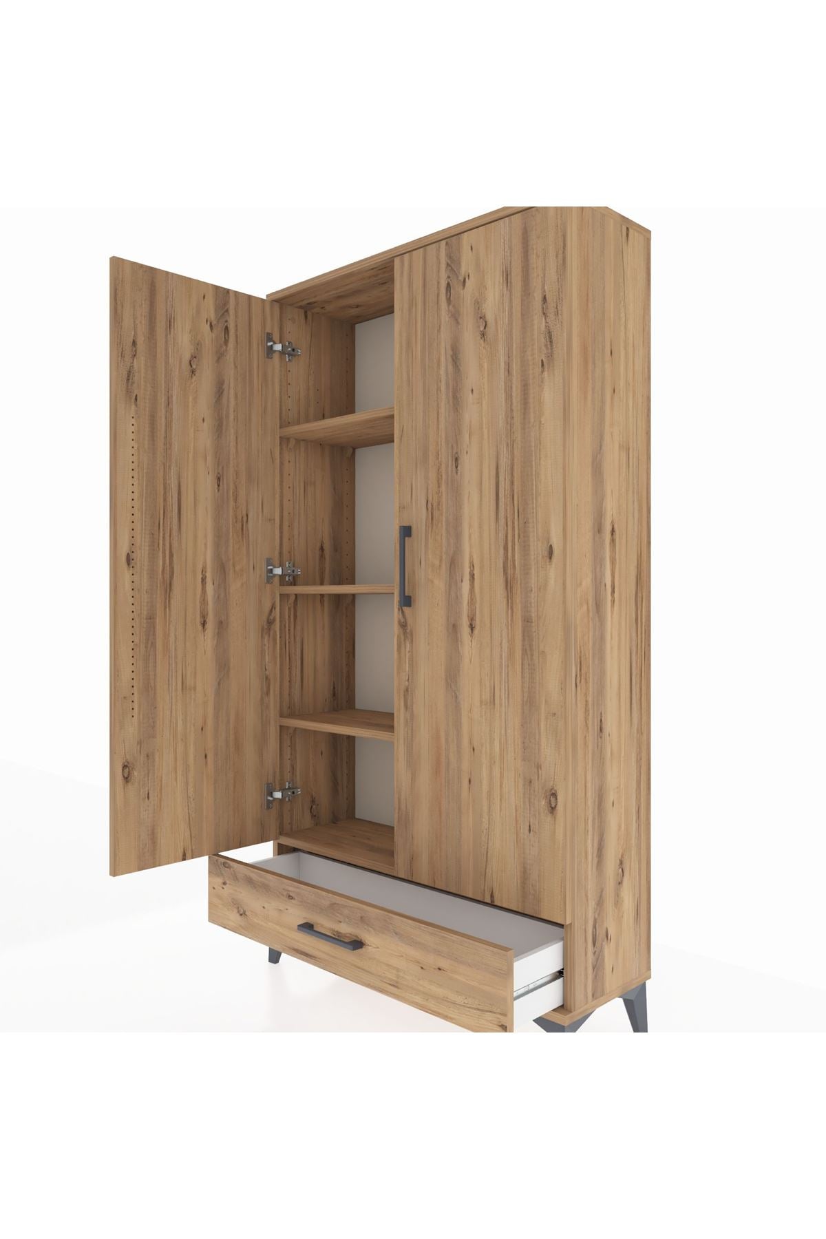 Arges Dolap 4 Raflı Tek Çekmeceli 2 Kapaklı 88x30x163 Çam-Çam