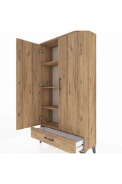 Arges Dolap 4 Raflı Tek Çekmeceli 2 Kapaklı 88x30x163 Çam-Çam