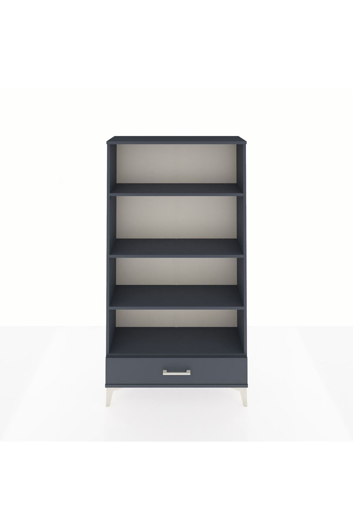 Arges Dolap 4 Raflı Tek Çekmeceli 88x30x163 Antrasit-Antrasit