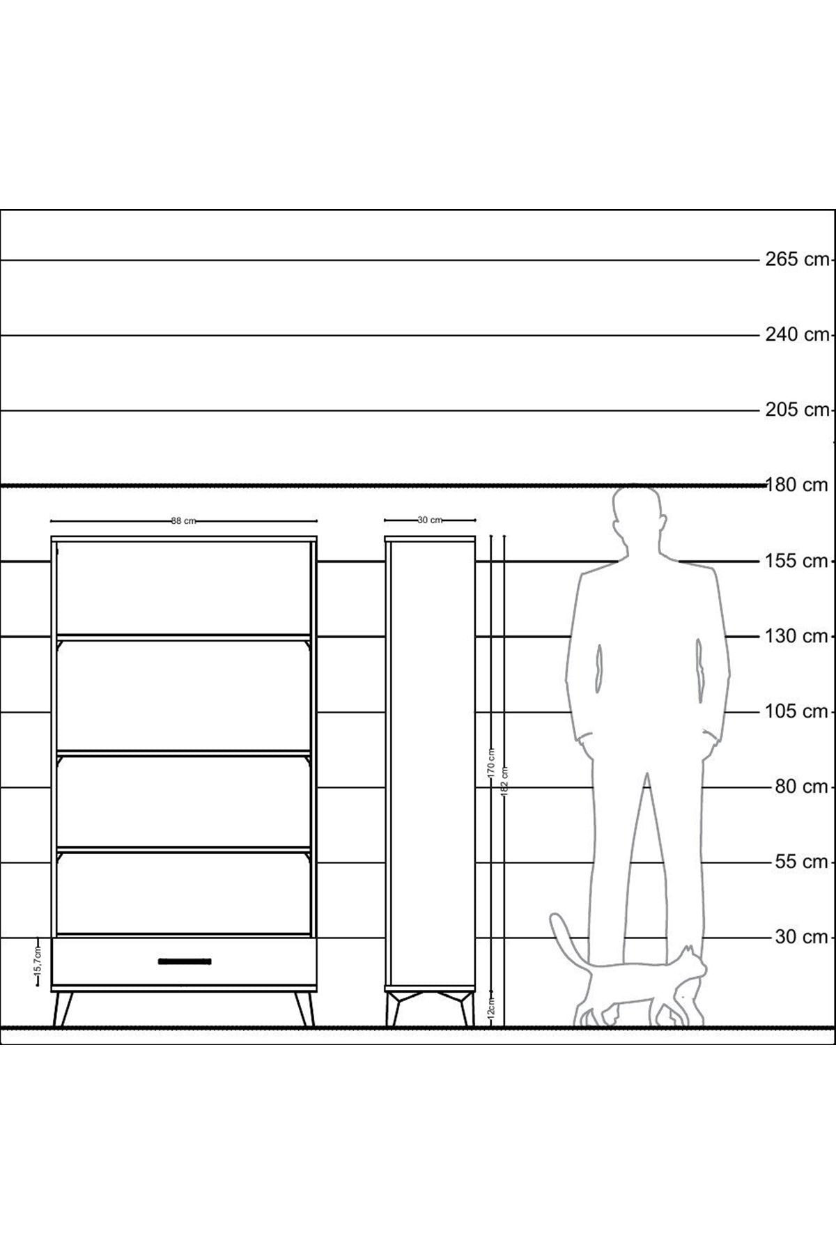 Arges Dolap 4 Raflı Tek Çekmeceli 88x30x163 Antrasit-Çam