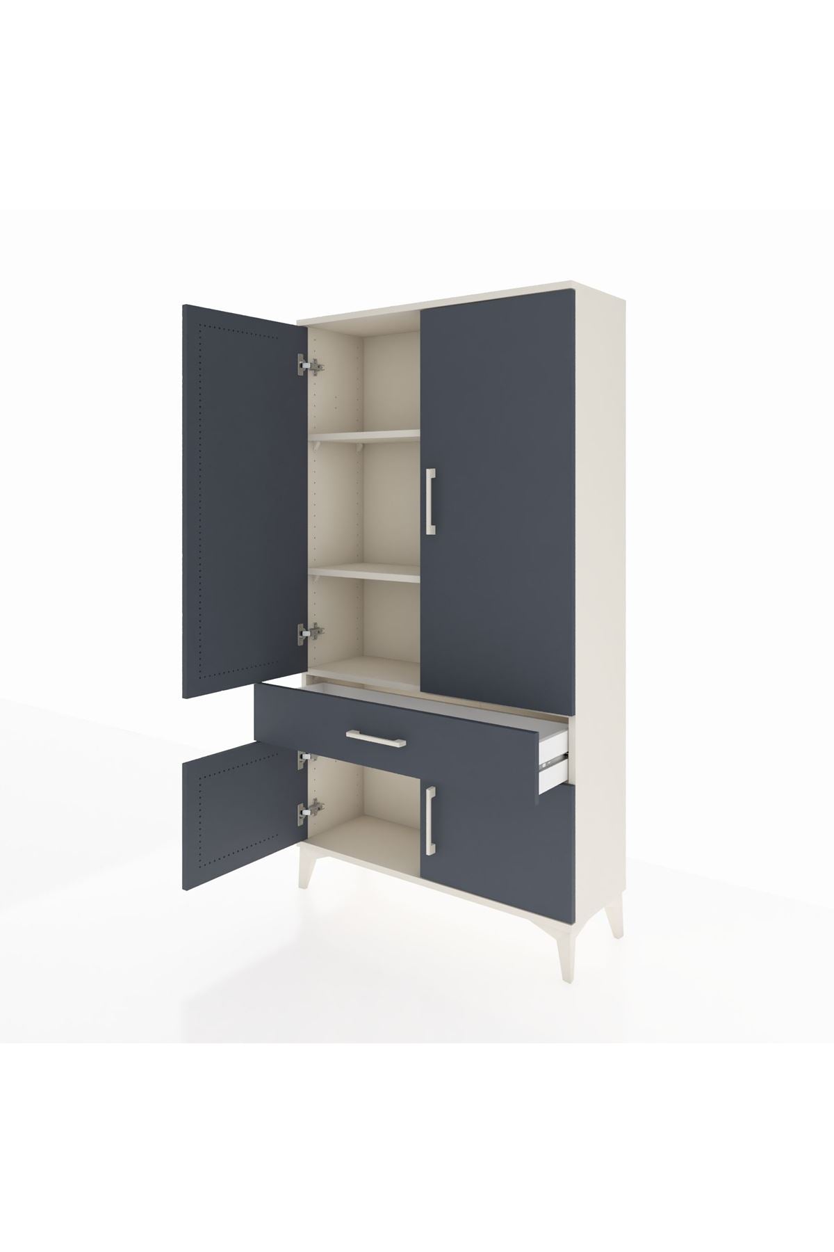 Arges Dolap 3 Raflı Tek Çekmeceli 4 Kapaklı 88x30x163 Aytaşı-Antrasit